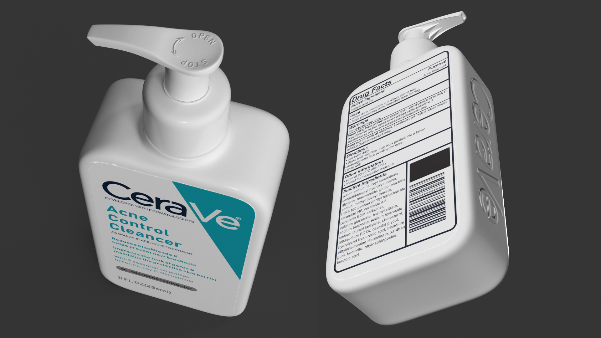 3D model CeraVe Cleanser Dispenser Bottle 236 ml Aquamarine