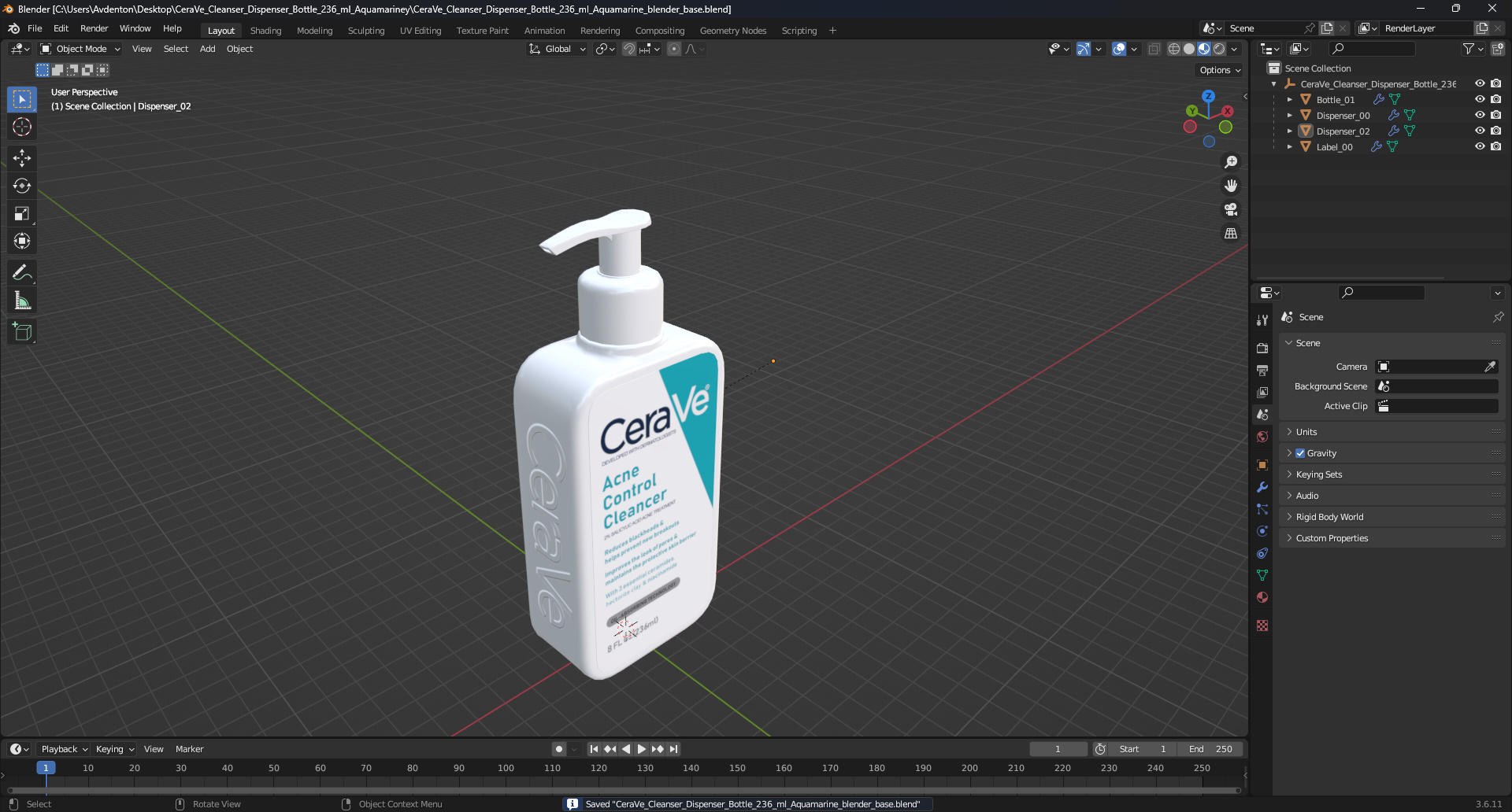 3D model CeraVe Cleanser Dispenser Bottle 236 ml Aquamarine