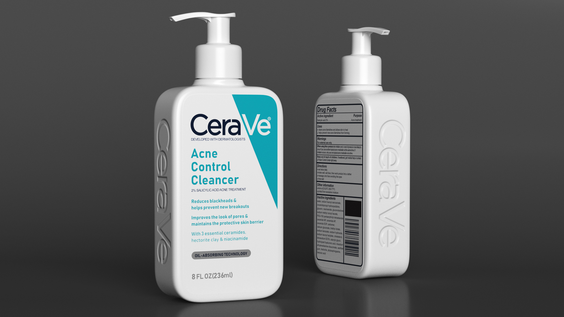 3D model CeraVe Cleanser Dispenser Bottle 236 ml Aquamarine