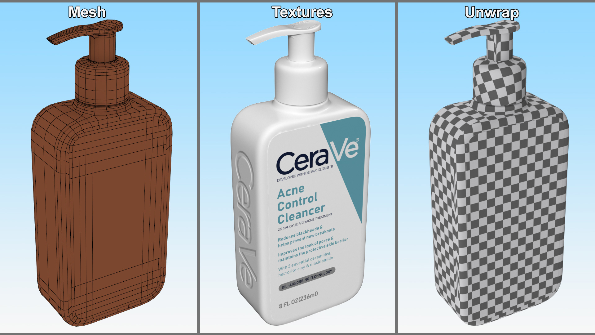 3D model CeraVe Cleanser Dispenser Bottle 236 ml Aquamarine
