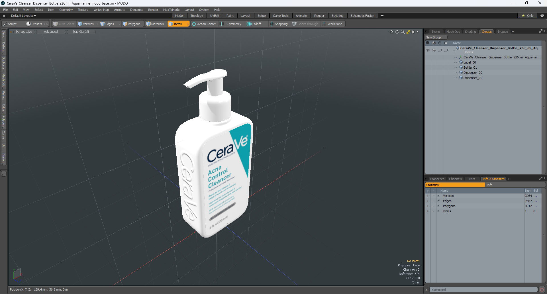3D model CeraVe Cleanser Dispenser Bottle 236 ml Aquamarine