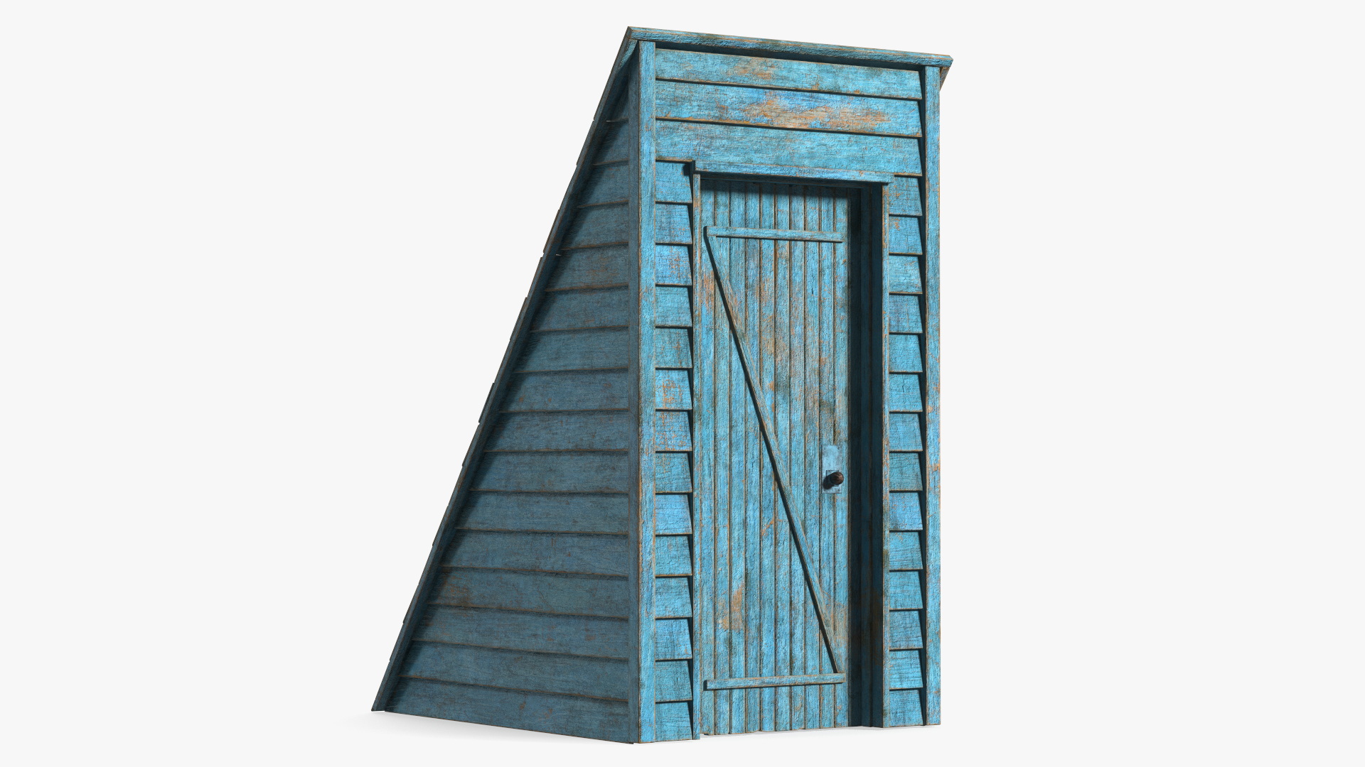 Old Wooden Rooftop Stair Exit Blue 3D model