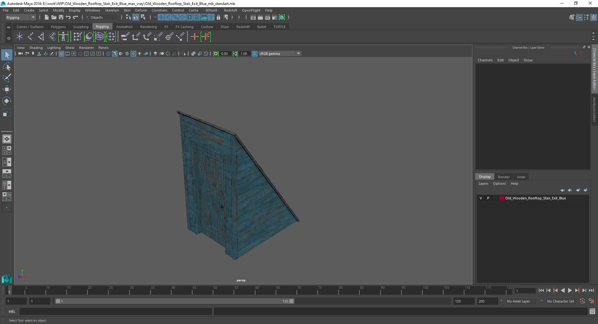 Old Wooden Rooftop Stair Exit Blue 3D model