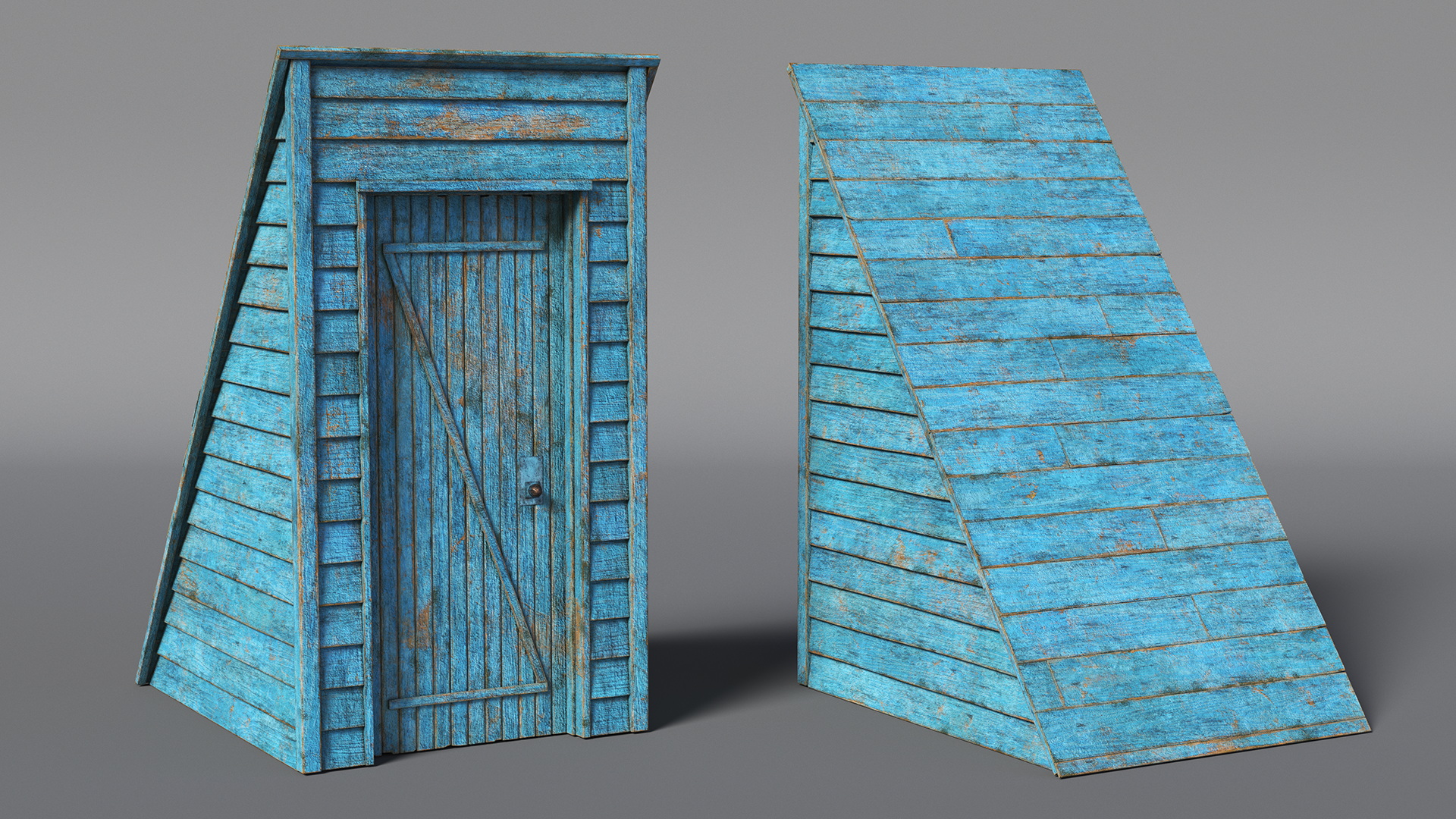 Old Wooden Rooftop Stair Exit Blue 3D model