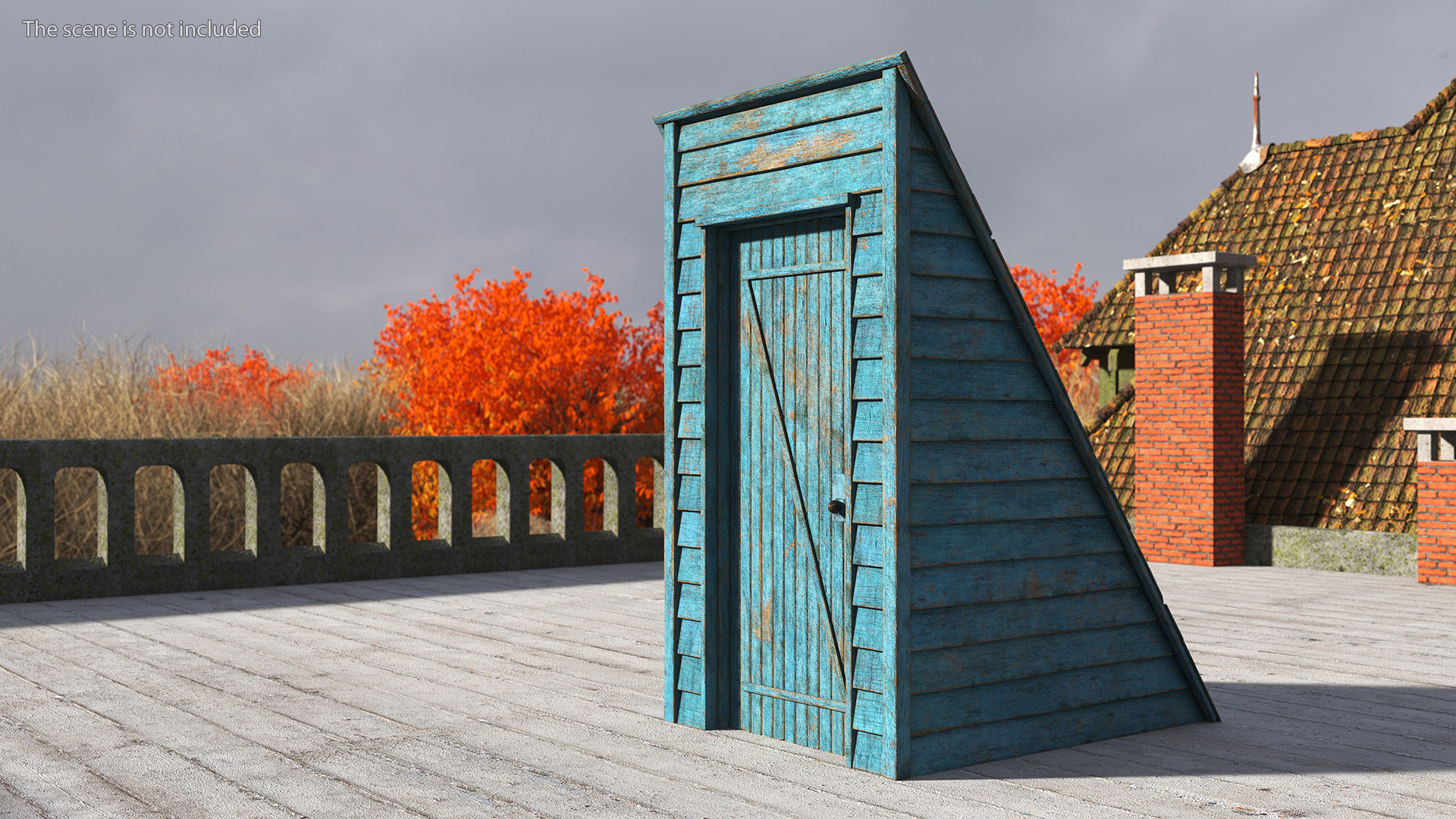 Old Wooden Rooftop Stair Exit Blue 3D model
