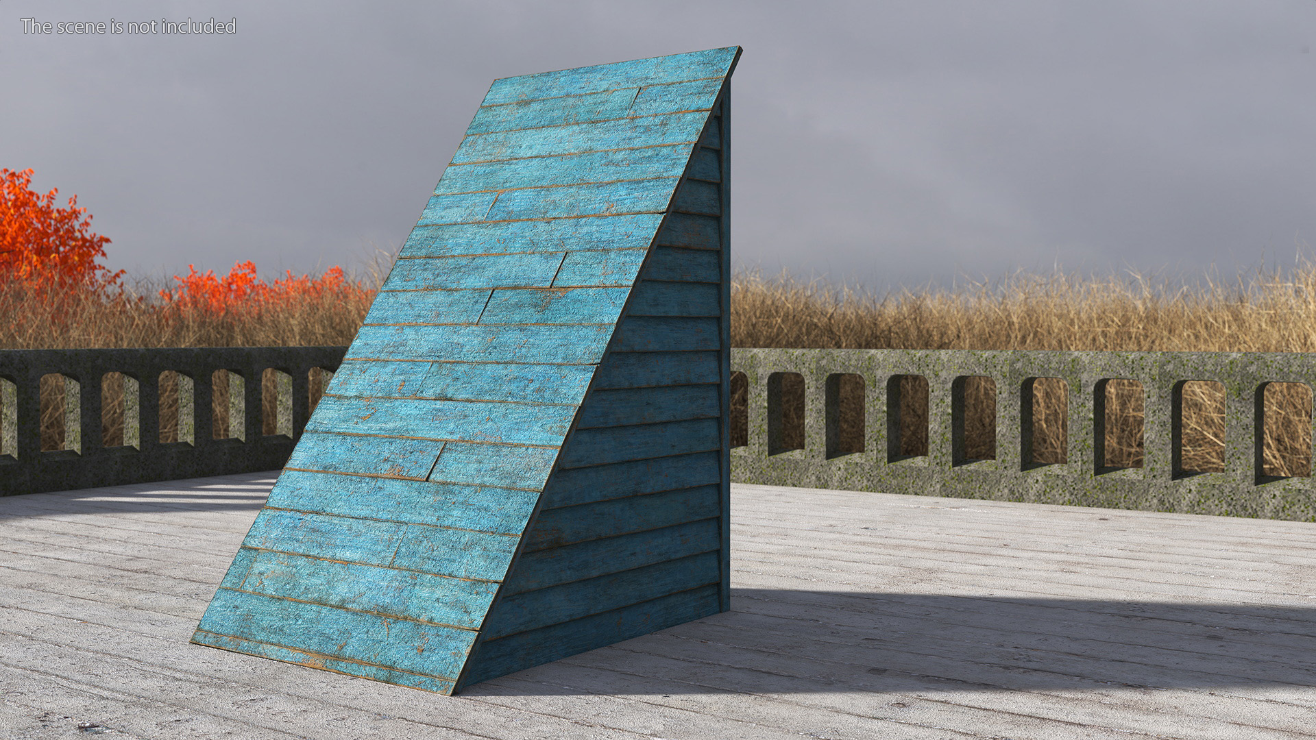 Old Wooden Rooftop Stair Exit Blue 3D model