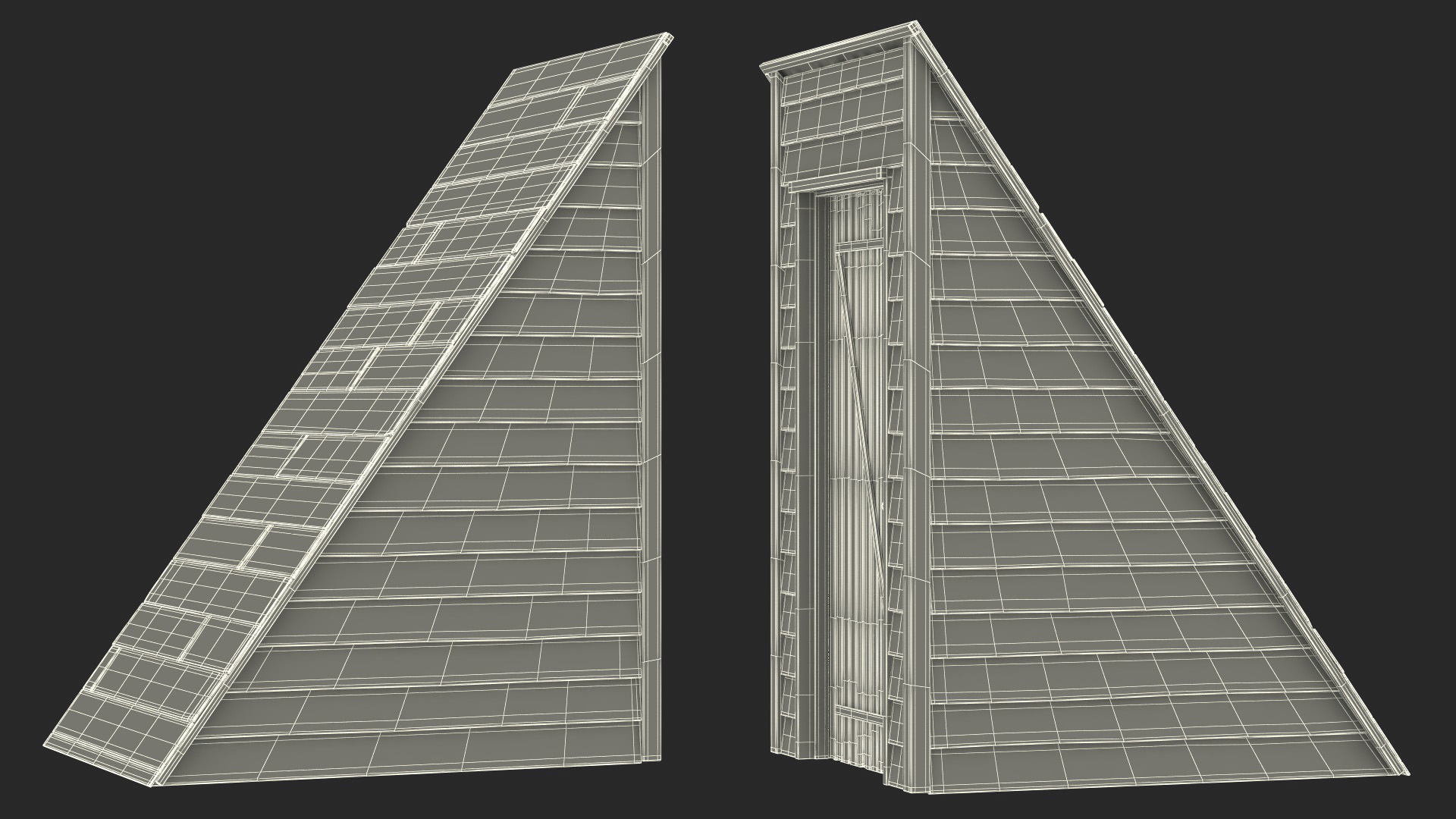Old Wooden Rooftop Stair Exit Blue 3D model