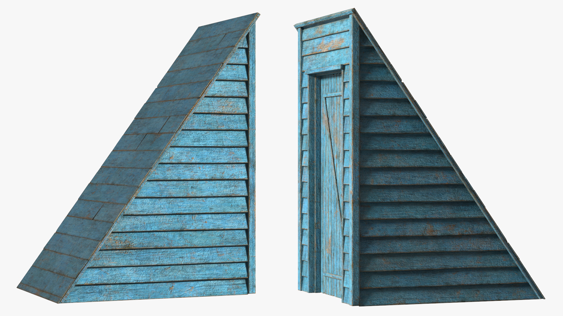 Old Wooden Rooftop Stair Exit Blue 3D model