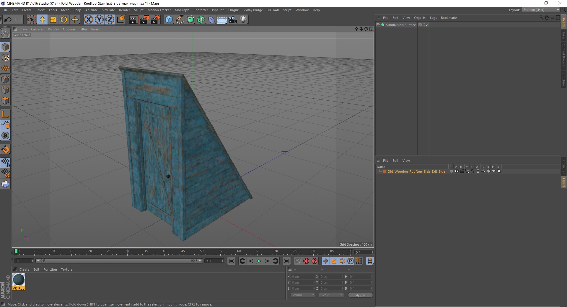 Old Wooden Rooftop Stair Exit Blue 3D model
