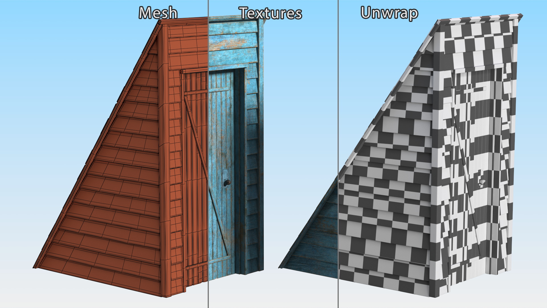 Old Wooden Rooftop Stair Exit Blue 3D model