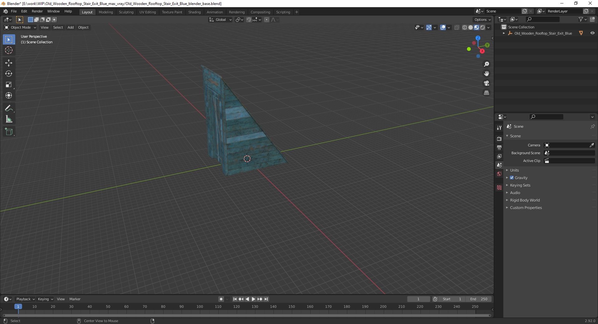 Old Wooden Rooftop Stair Exit Blue 3D model