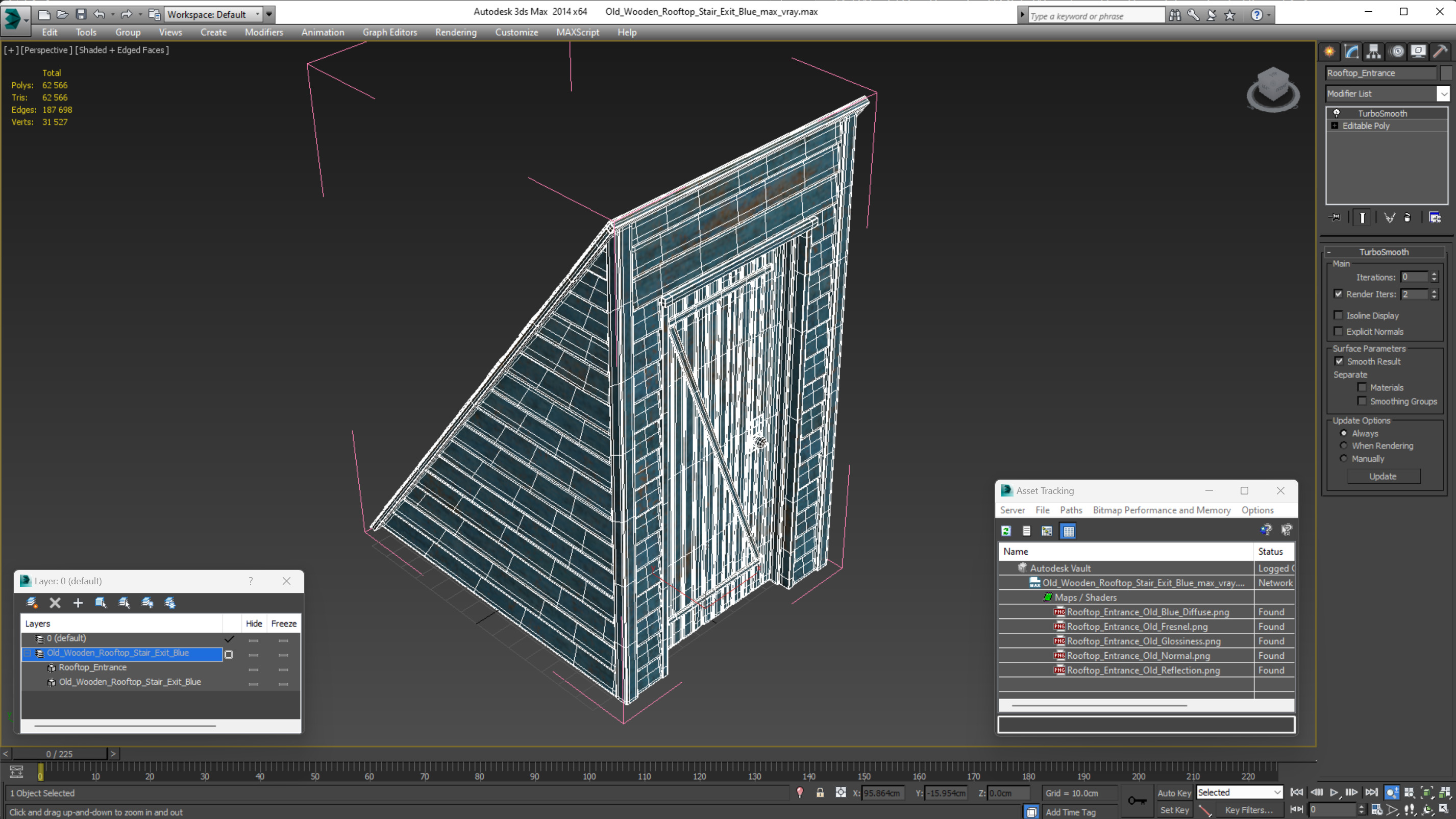 Old Wooden Rooftop Stair Exit Blue 3D model