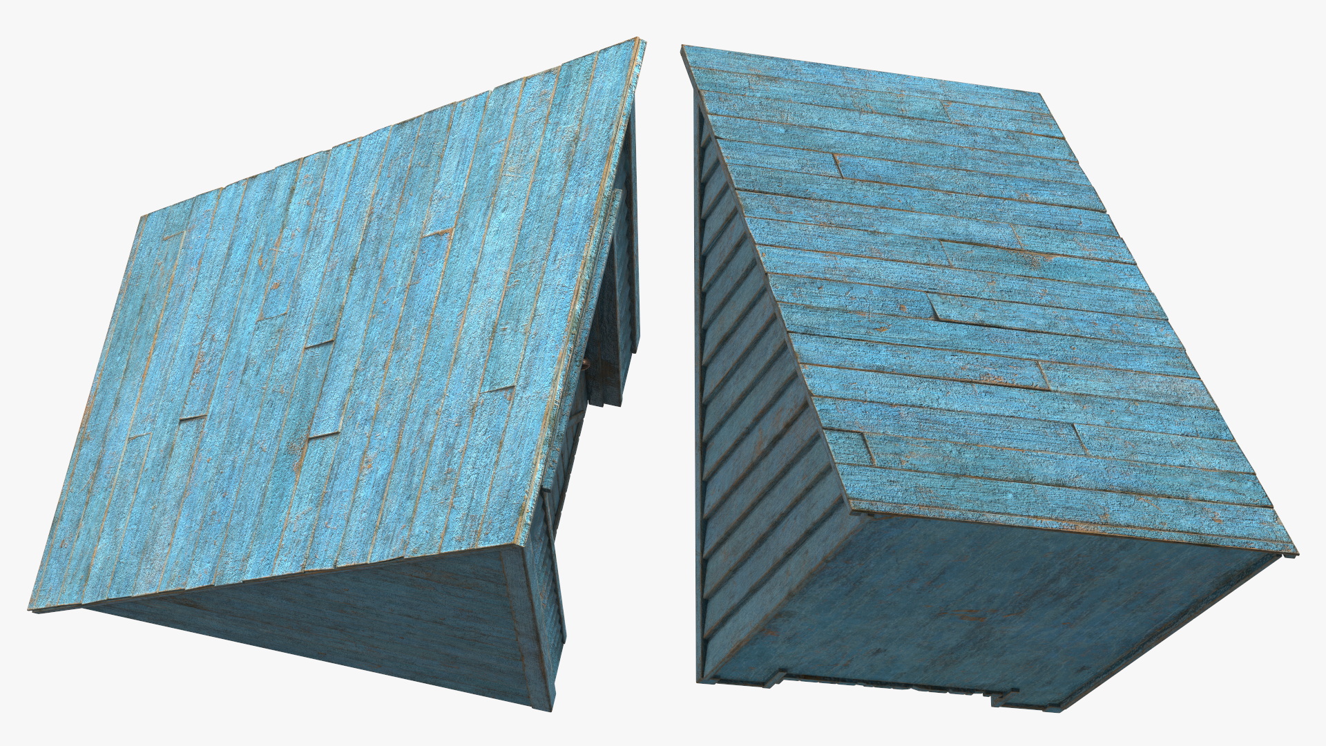 Old Wooden Rooftop Stair Exit Blue 3D model