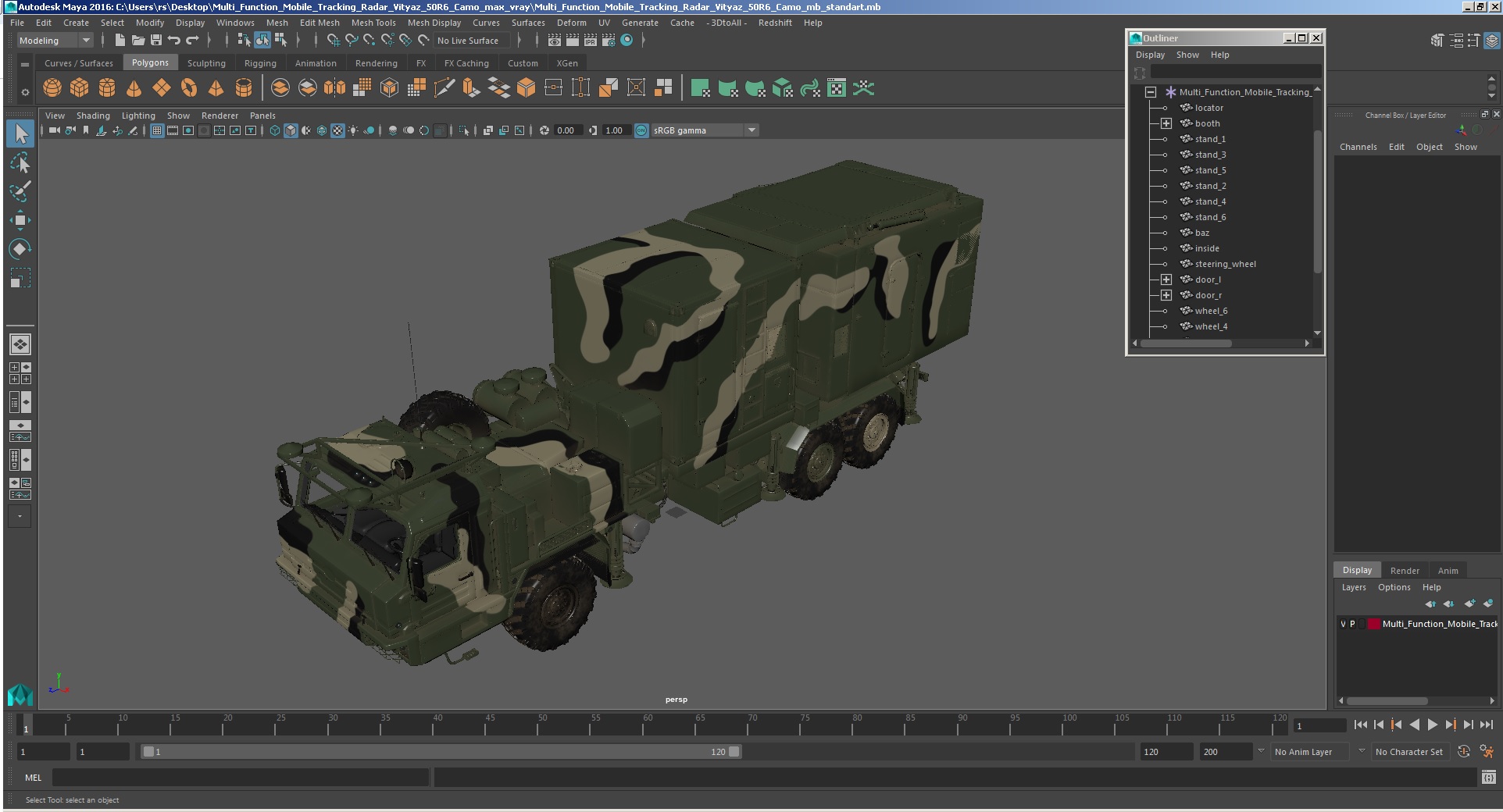 3D Multi Function Mobile Tracking Radar Vityaz 50R6 Camo model