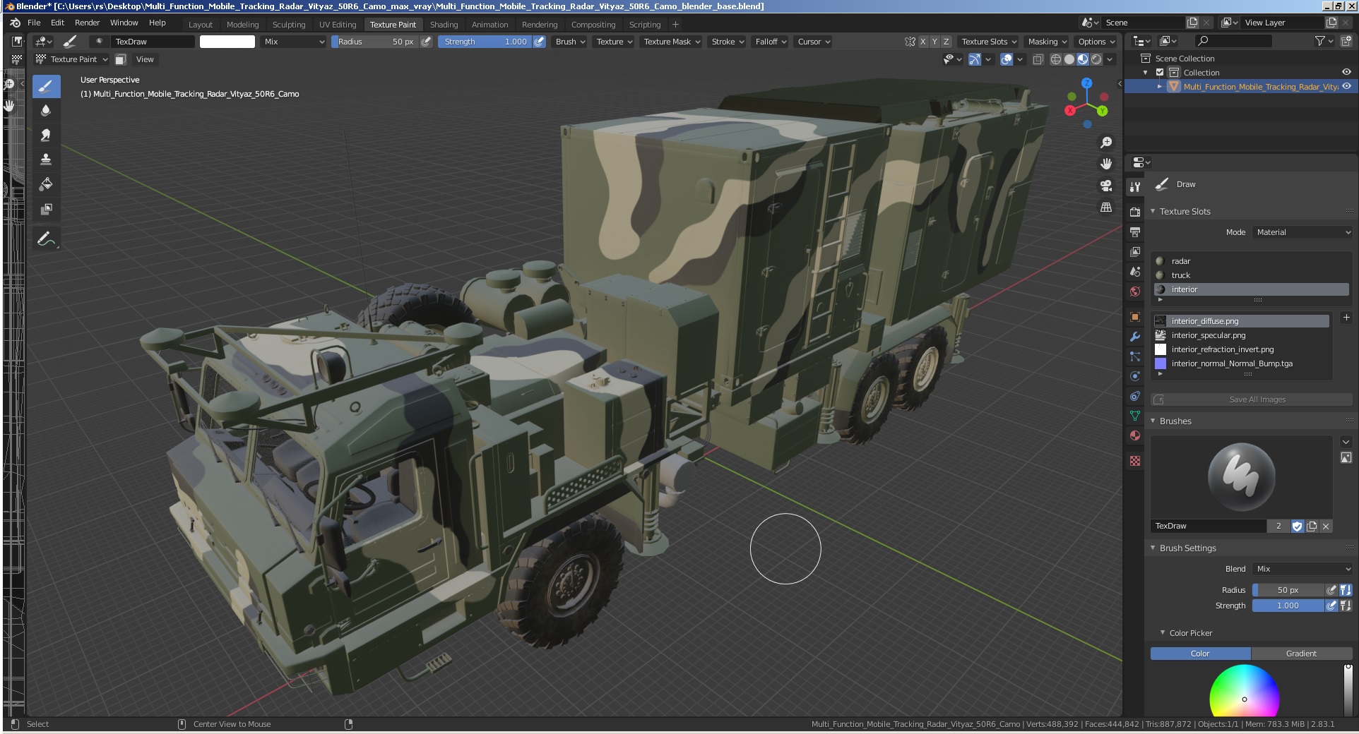 3D Multi Function Mobile Tracking Radar Vityaz 50R6 Camo model