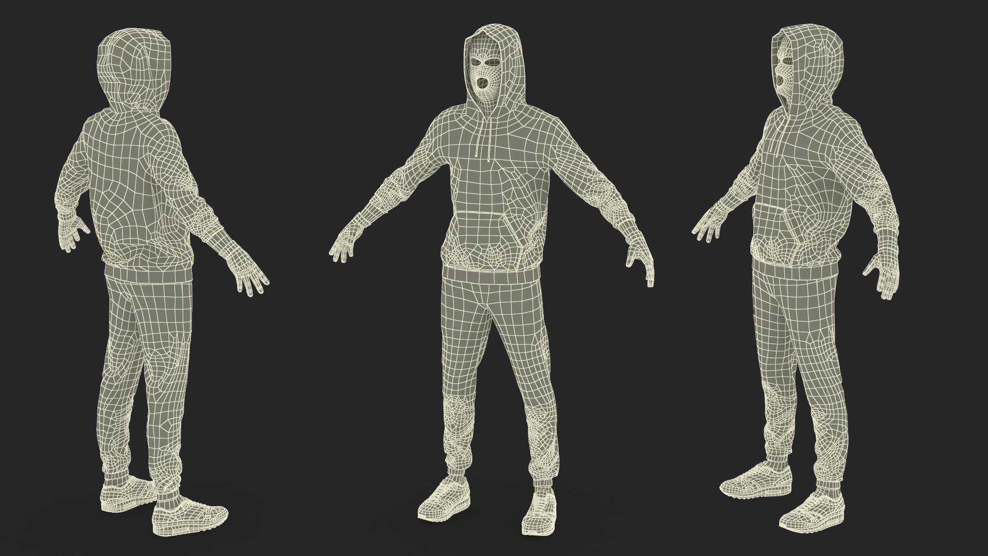 3D model Burglar Black Full Outfit with Hood