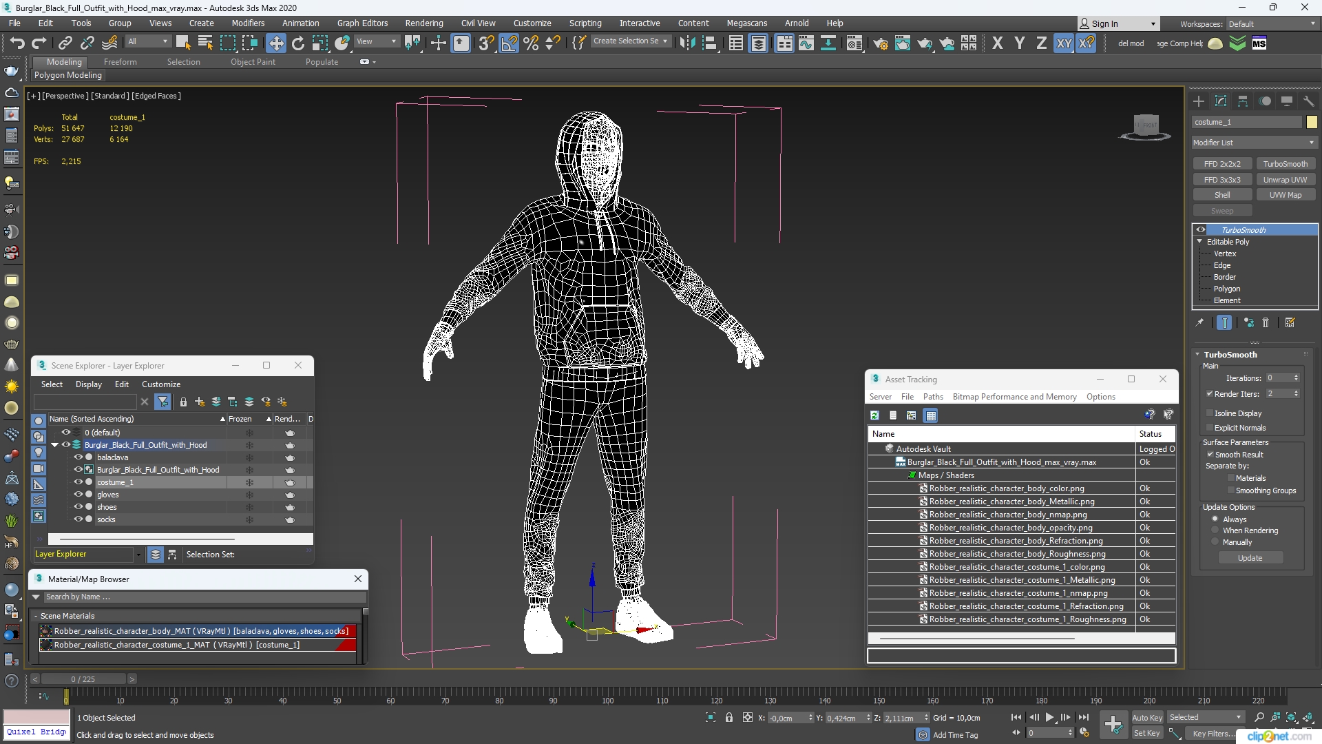 3D model Burglar Black Full Outfit with Hood