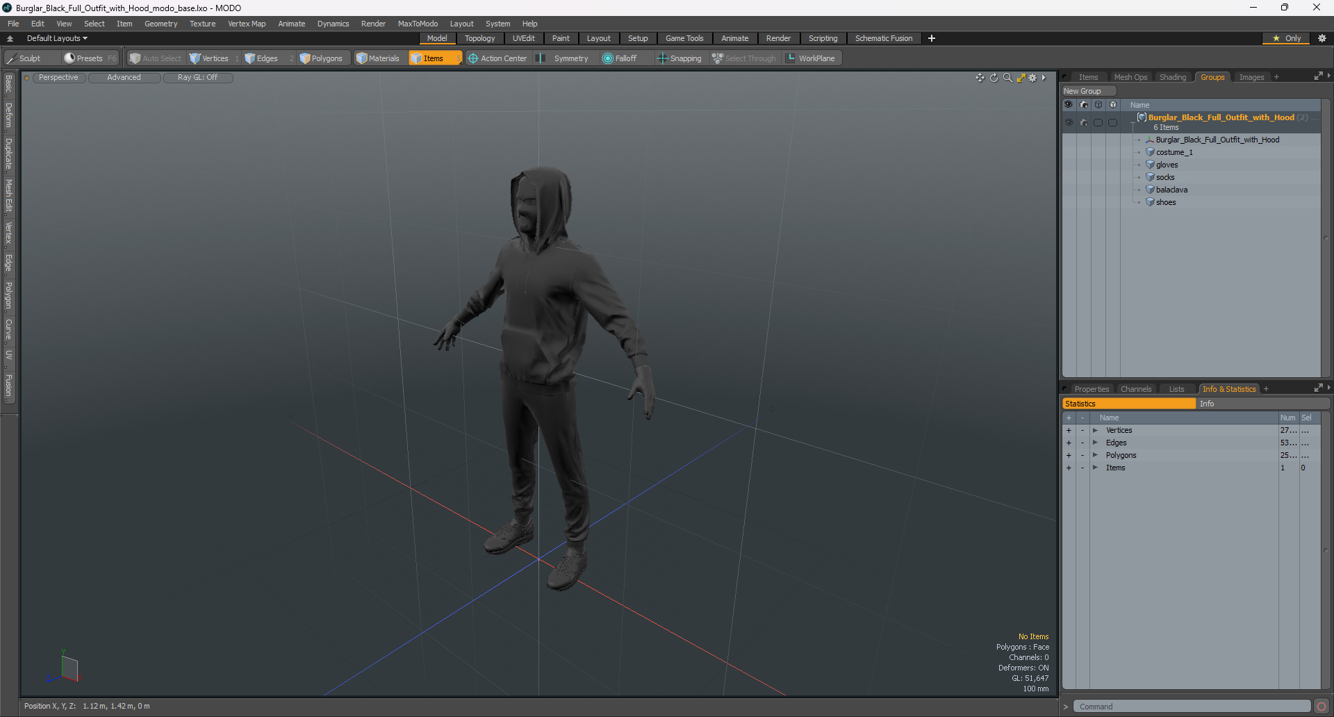 3D model Burglar Black Full Outfit with Hood