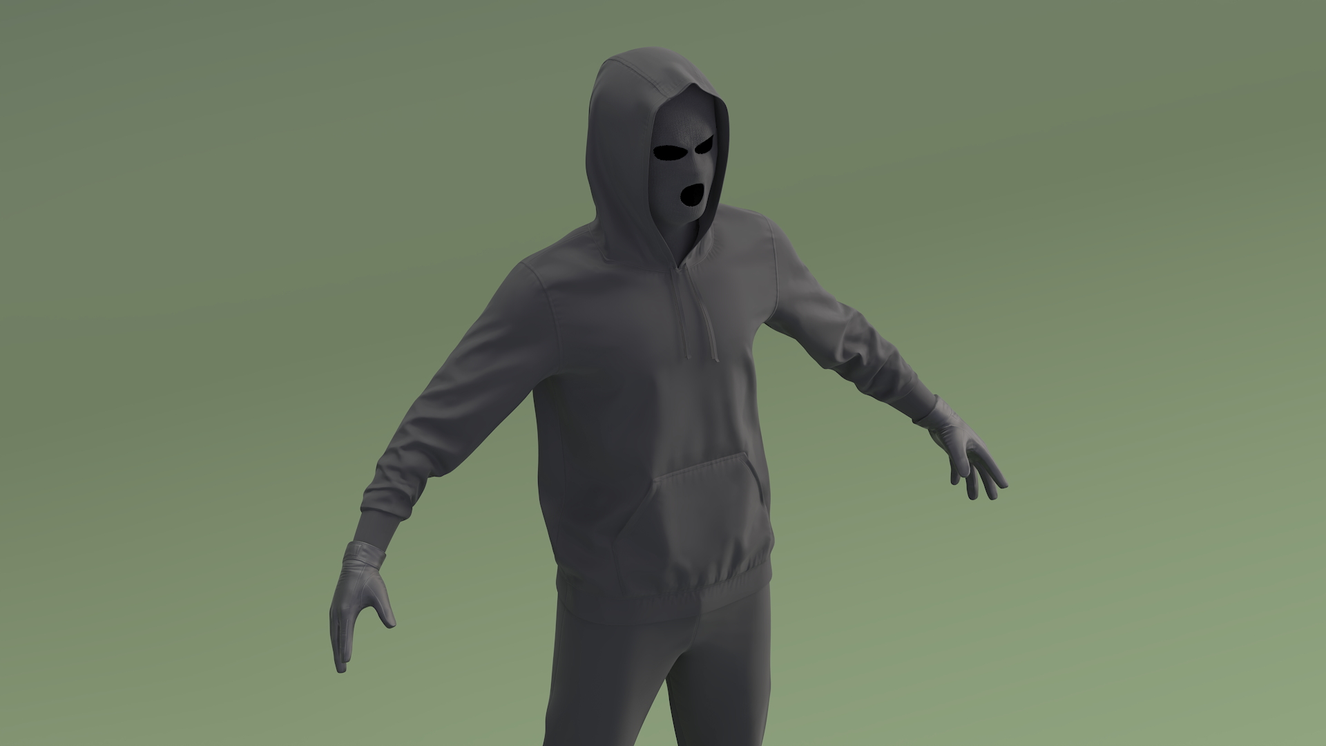 3D model Burglar Black Full Outfit with Hood