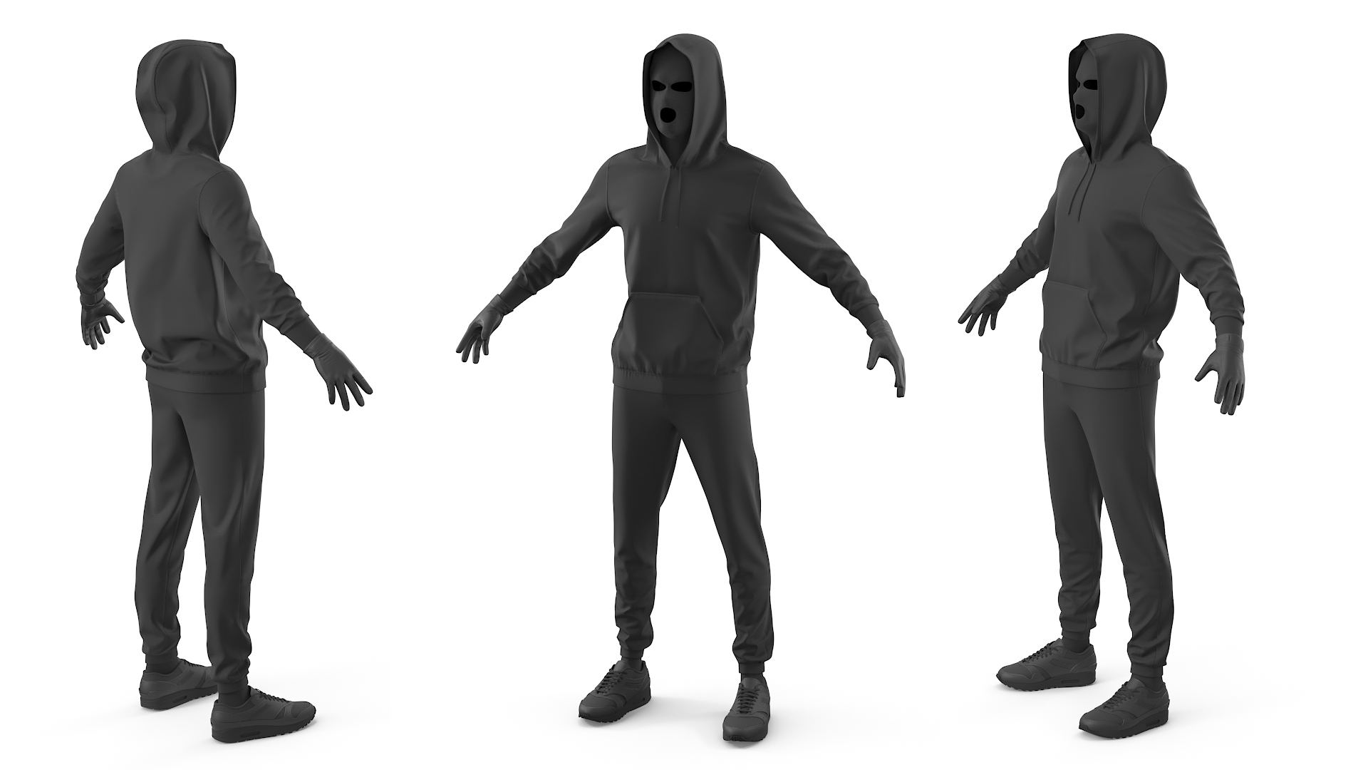3D model Burglar Black Full Outfit with Hood