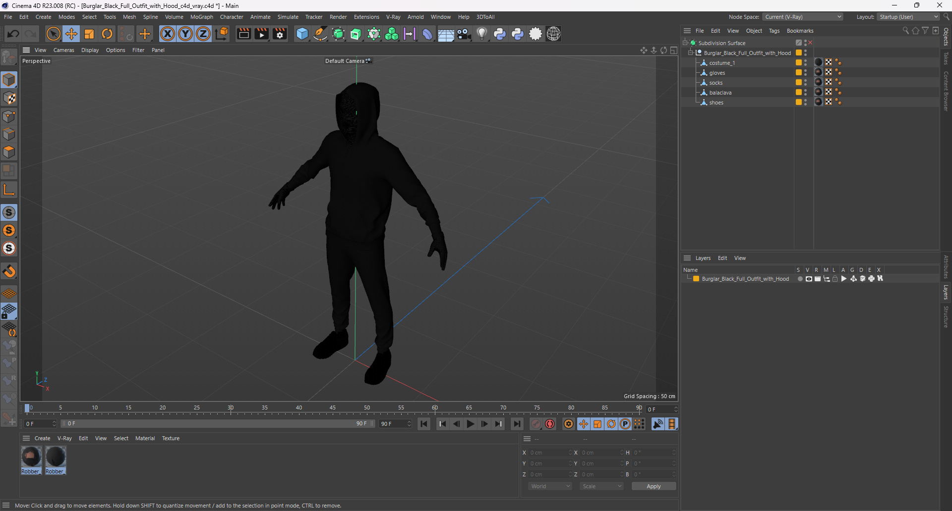 3D model Burglar Black Full Outfit with Hood
