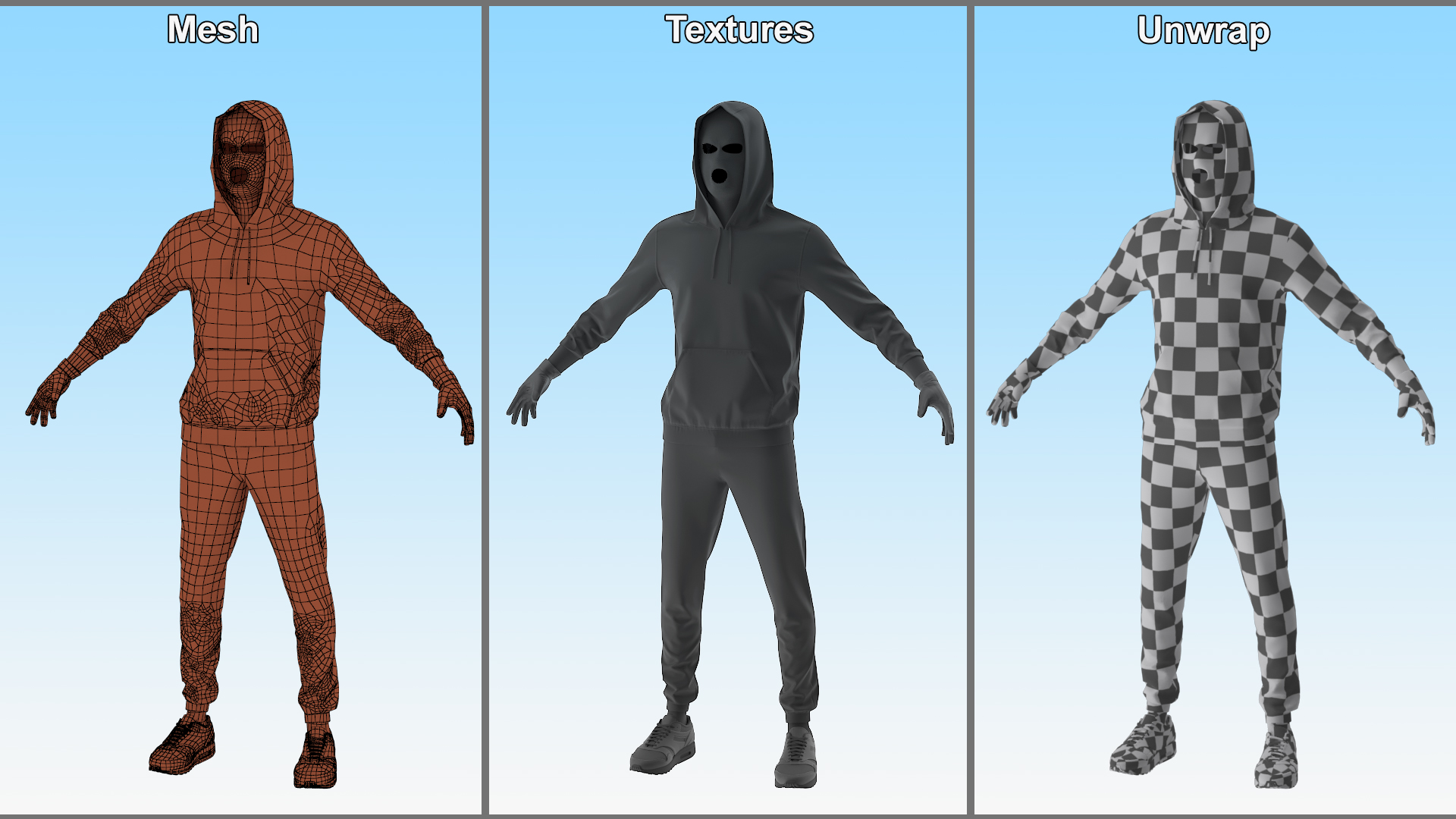 3D model Burglar Black Full Outfit with Hood