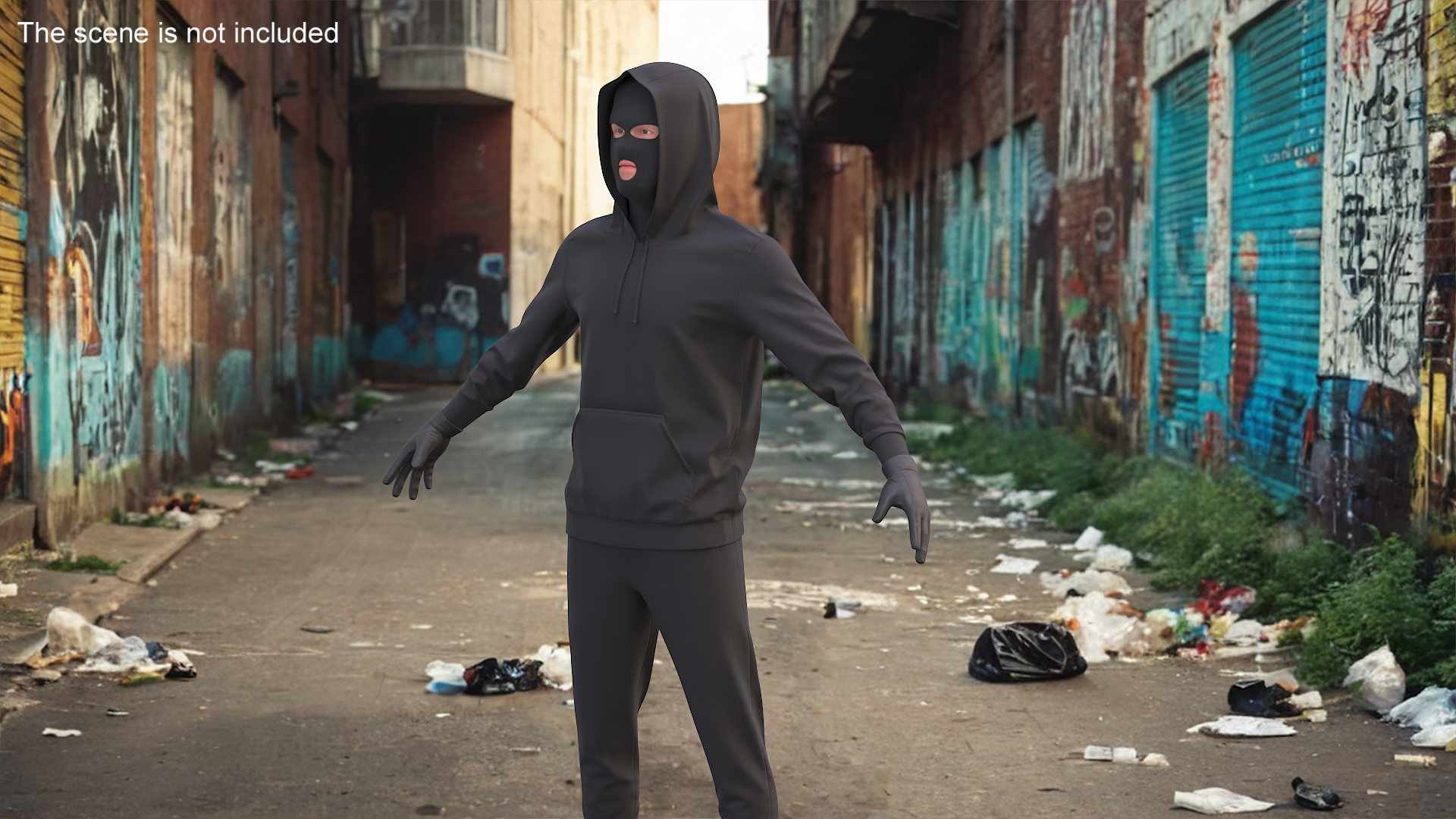 3D model Burglar Black Full Outfit with Hood