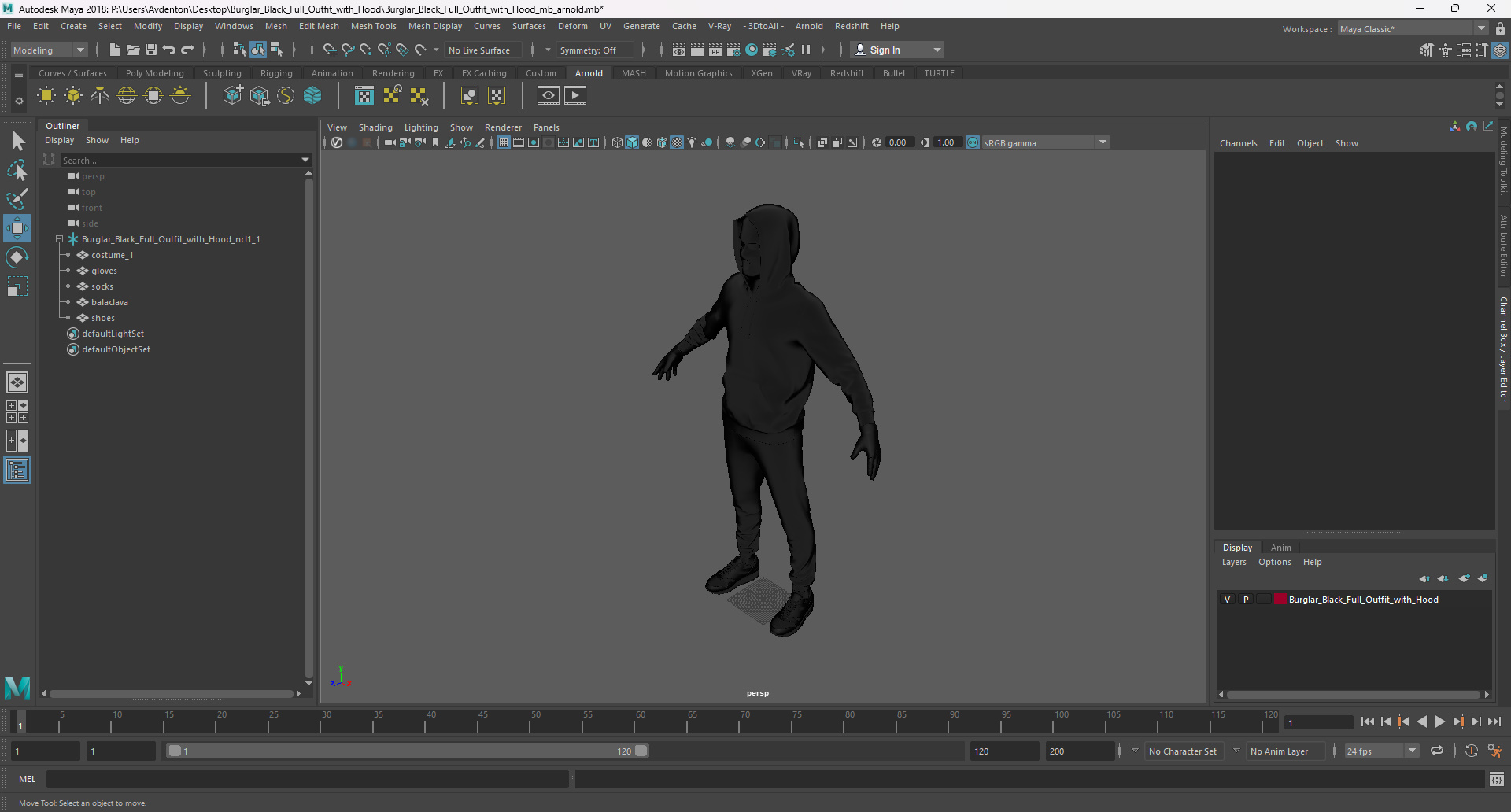 3D model Burglar Black Full Outfit with Hood