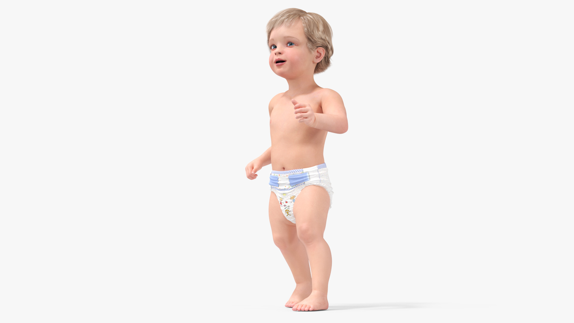 Boy Aged 1 Year in Diaper Rigged 3D
