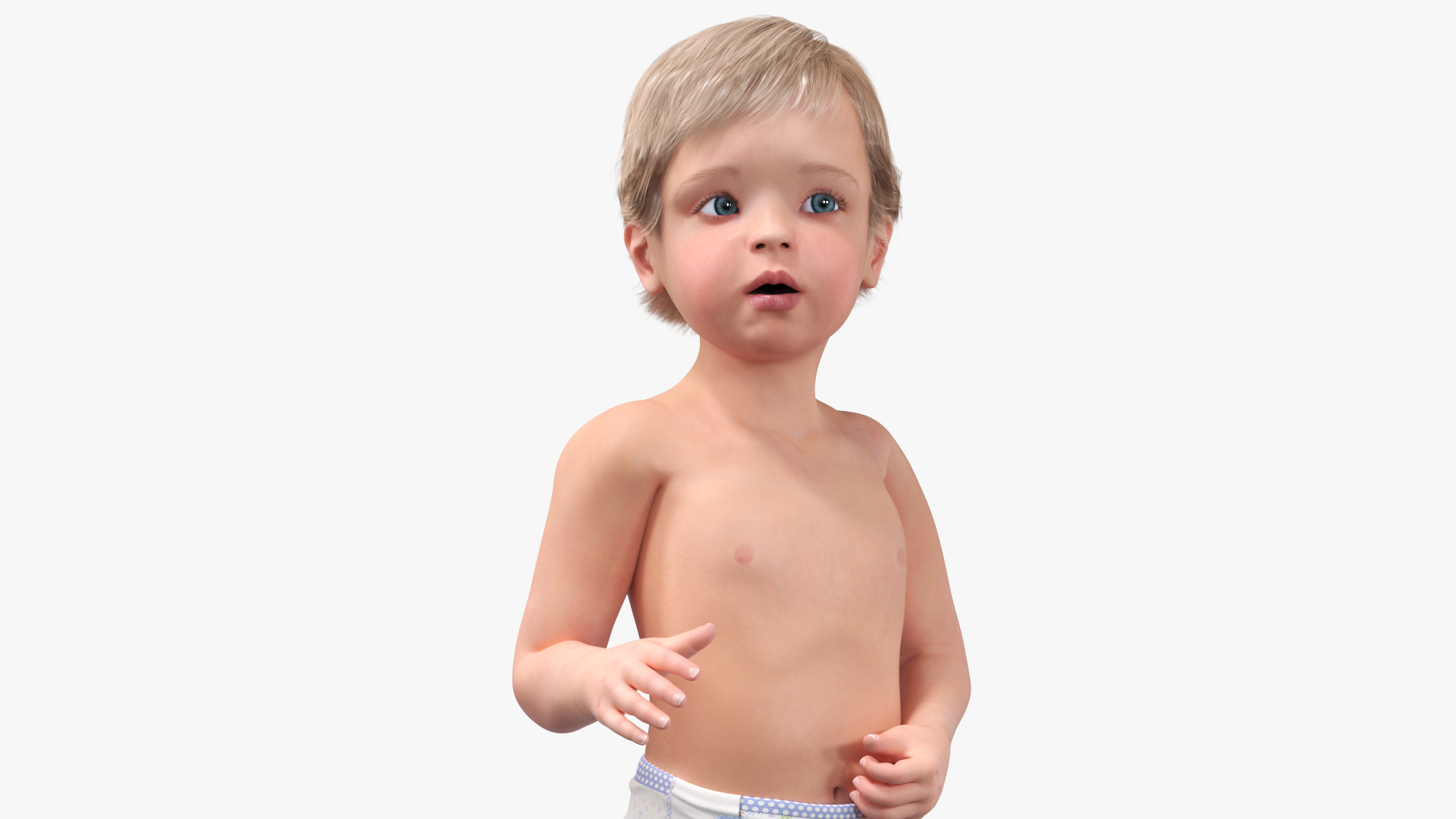 Boy Aged 1 Year in Diaper Rigged 3D