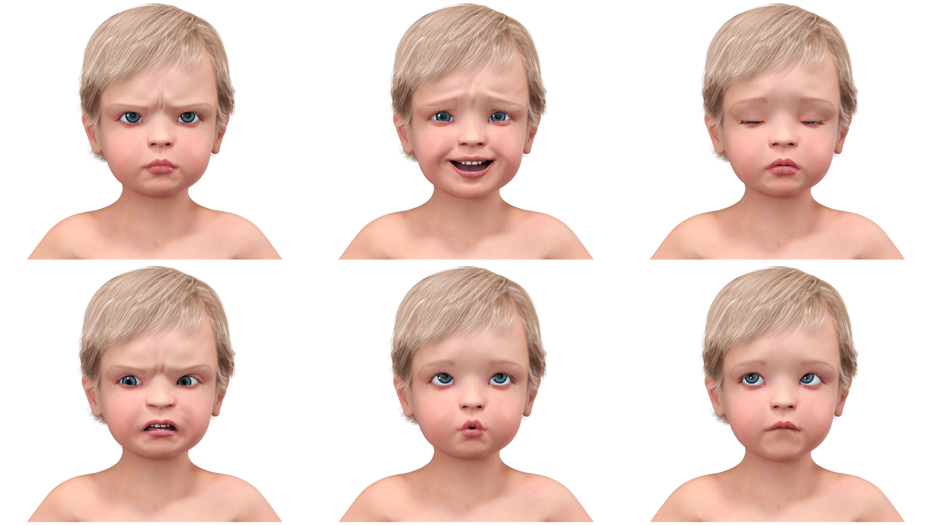 Boy Aged 1 Year in Diaper Rigged 3D