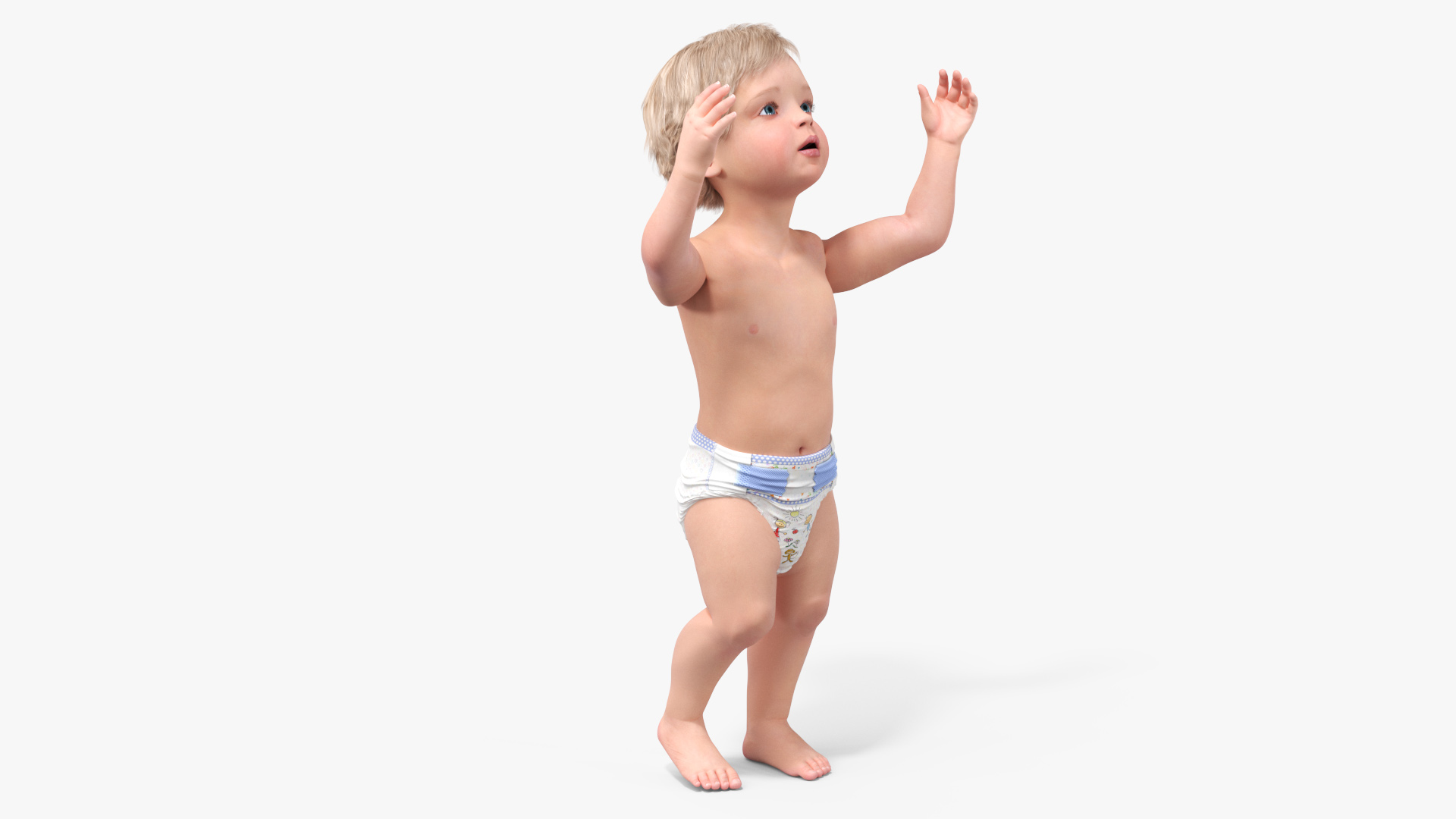 Boy Aged 1 Year in Diaper Rigged 3D