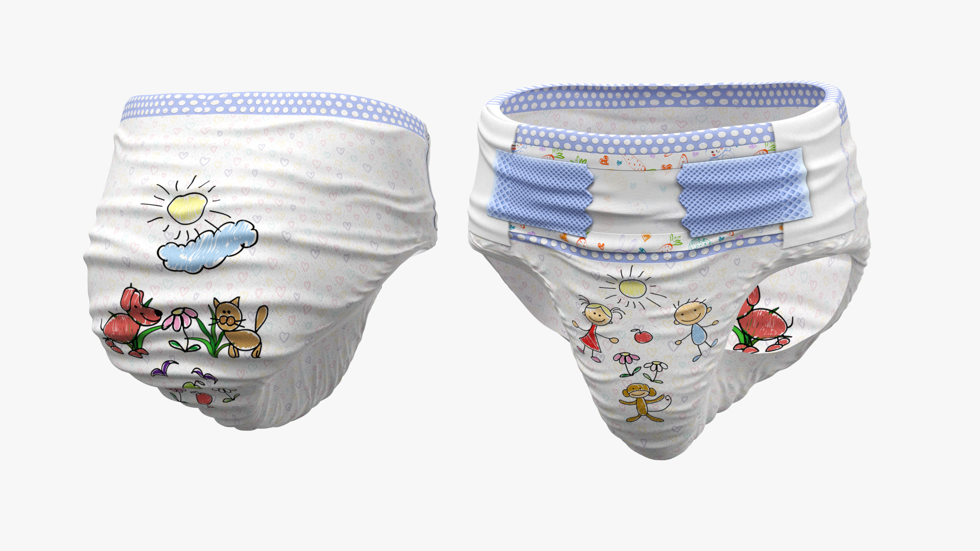 Boy Aged 1 Year in Diaper Rigged 3D