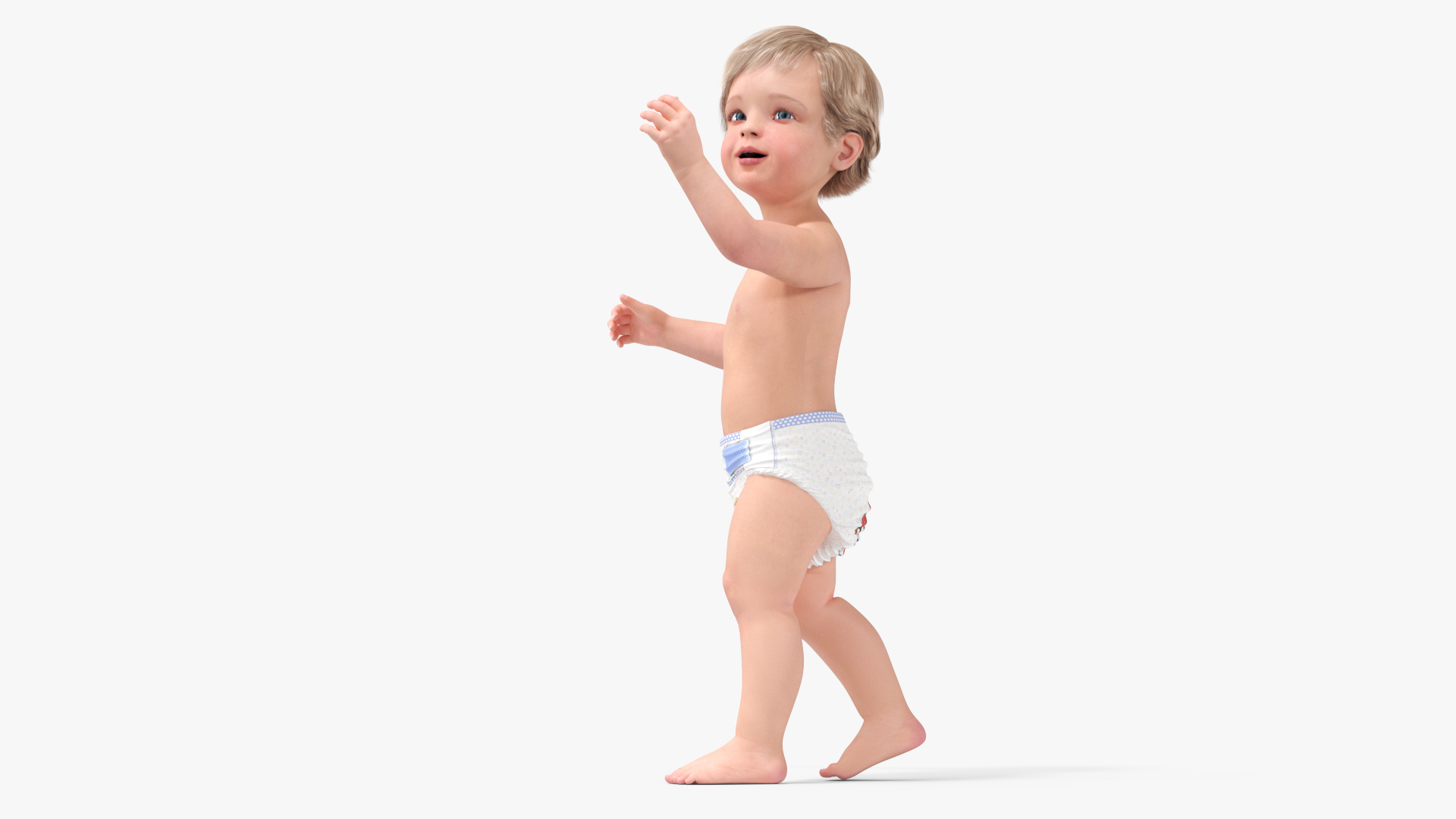 Boy Aged 1 Year in Diaper Rigged 3D