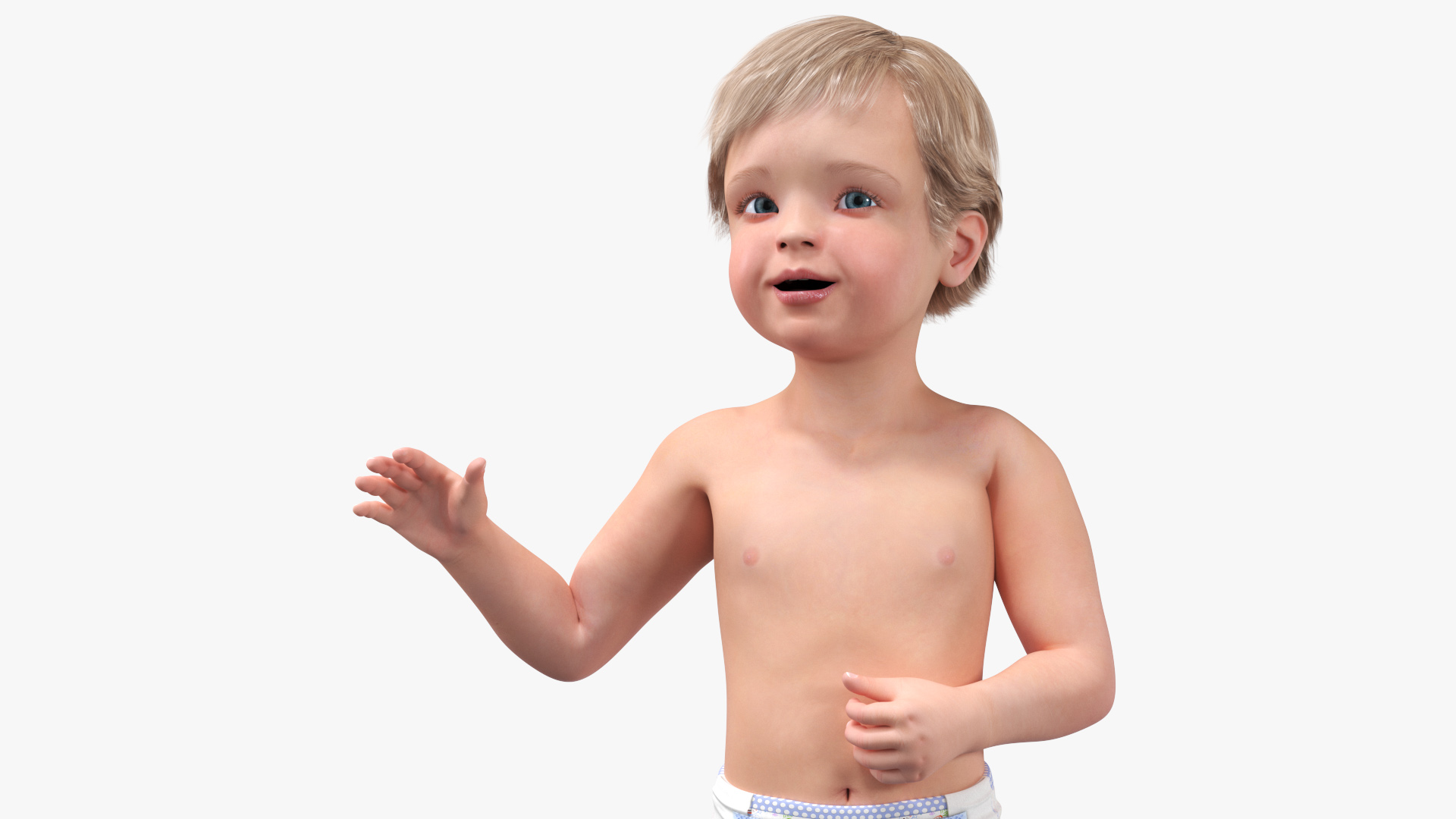 Boy Aged 1 Year in Diaper Rigged 3D