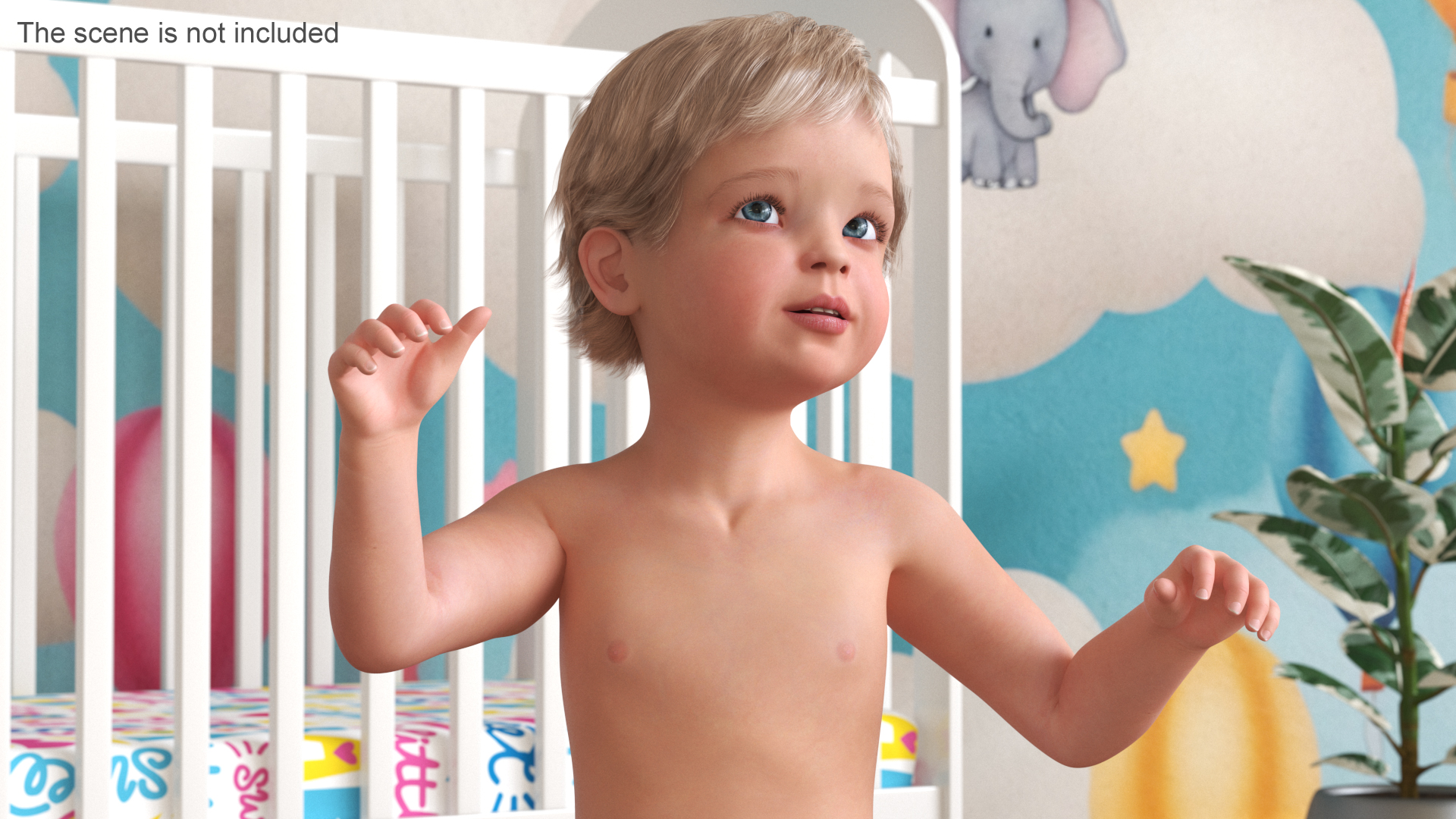 Boy Aged 1 Year in Diaper Rigged 3D