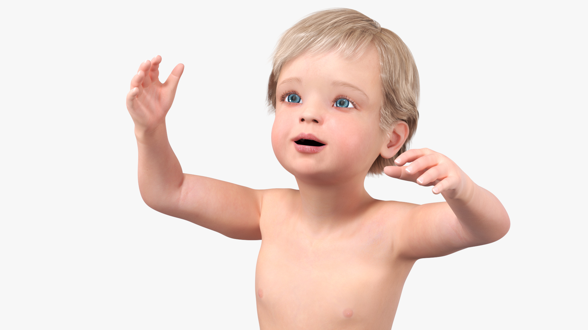 Boy Aged 1 Year in Diaper Rigged 3D