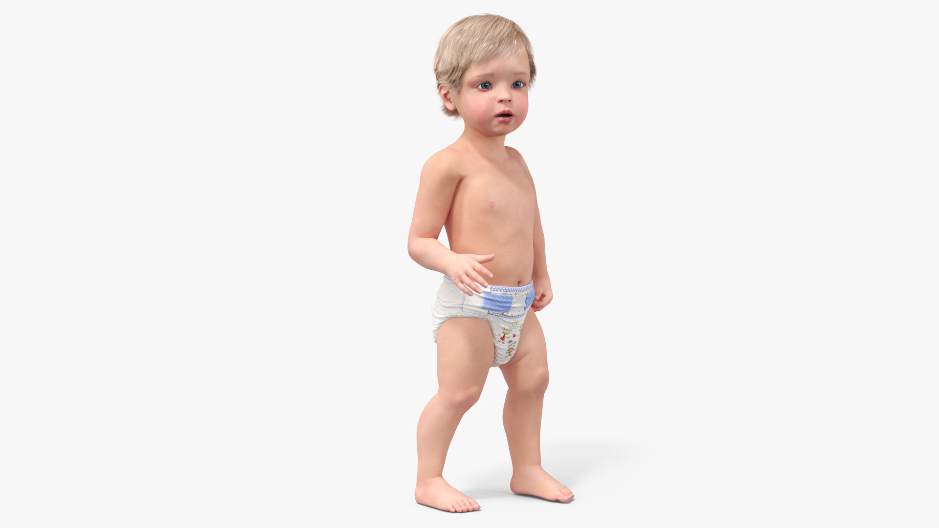 Boy Aged 1 Year in Diaper Rigged 3D