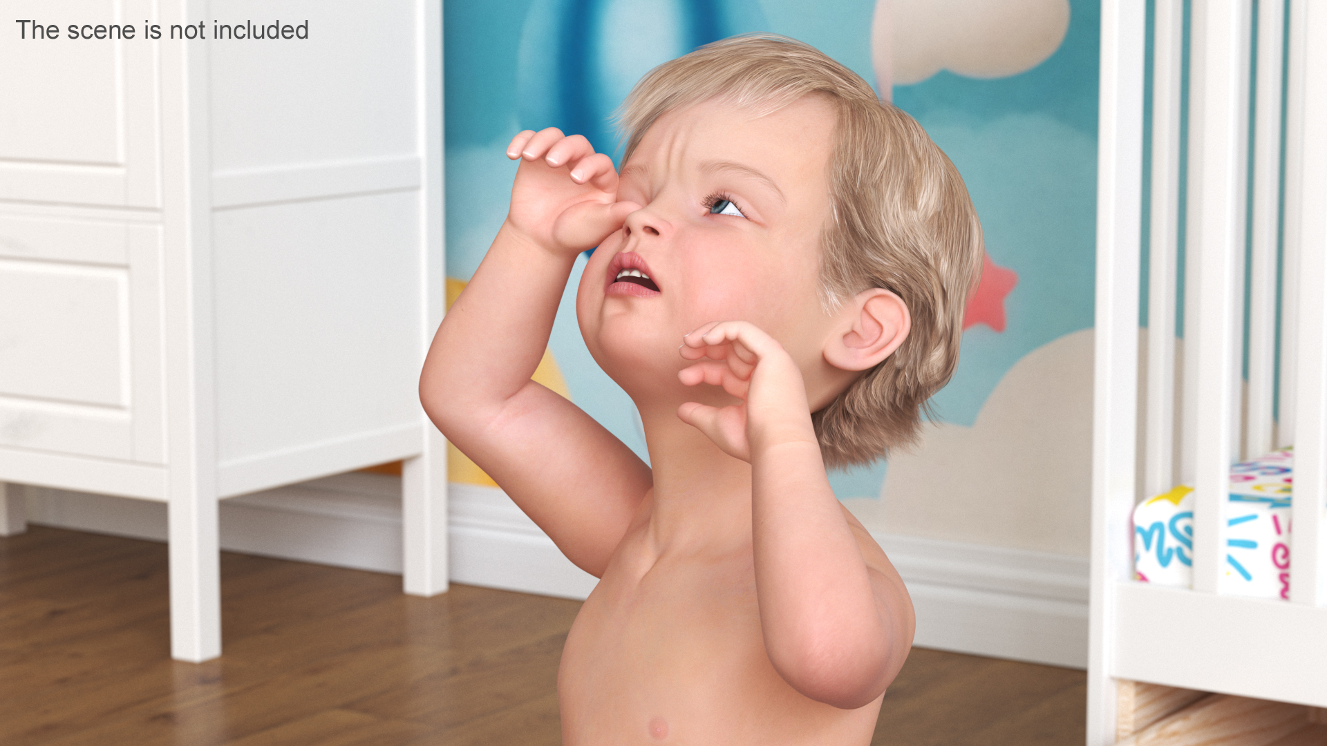 Boy Aged 1 Year in Diaper Rigged 3D
