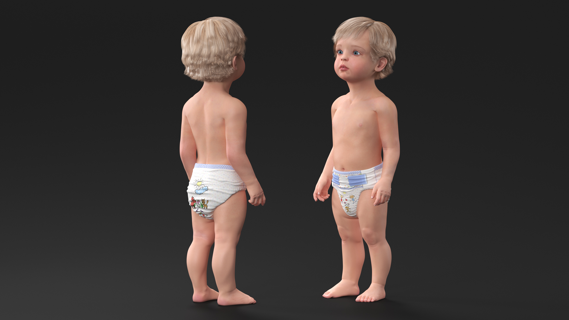 Boy Aged 1 Year in Diaper Rigged 3D