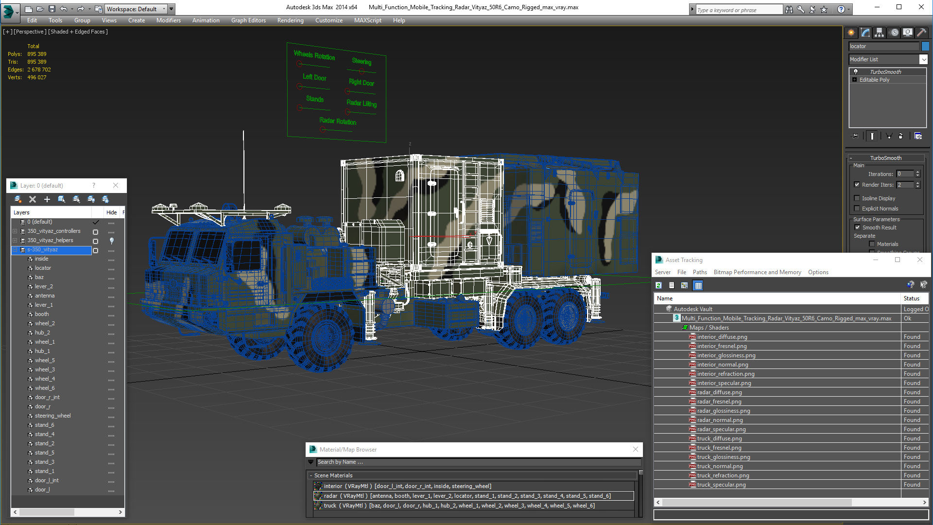 3D model Multi Function Mobile Tracking Radar Vityaz 50R6 Camo Rigged