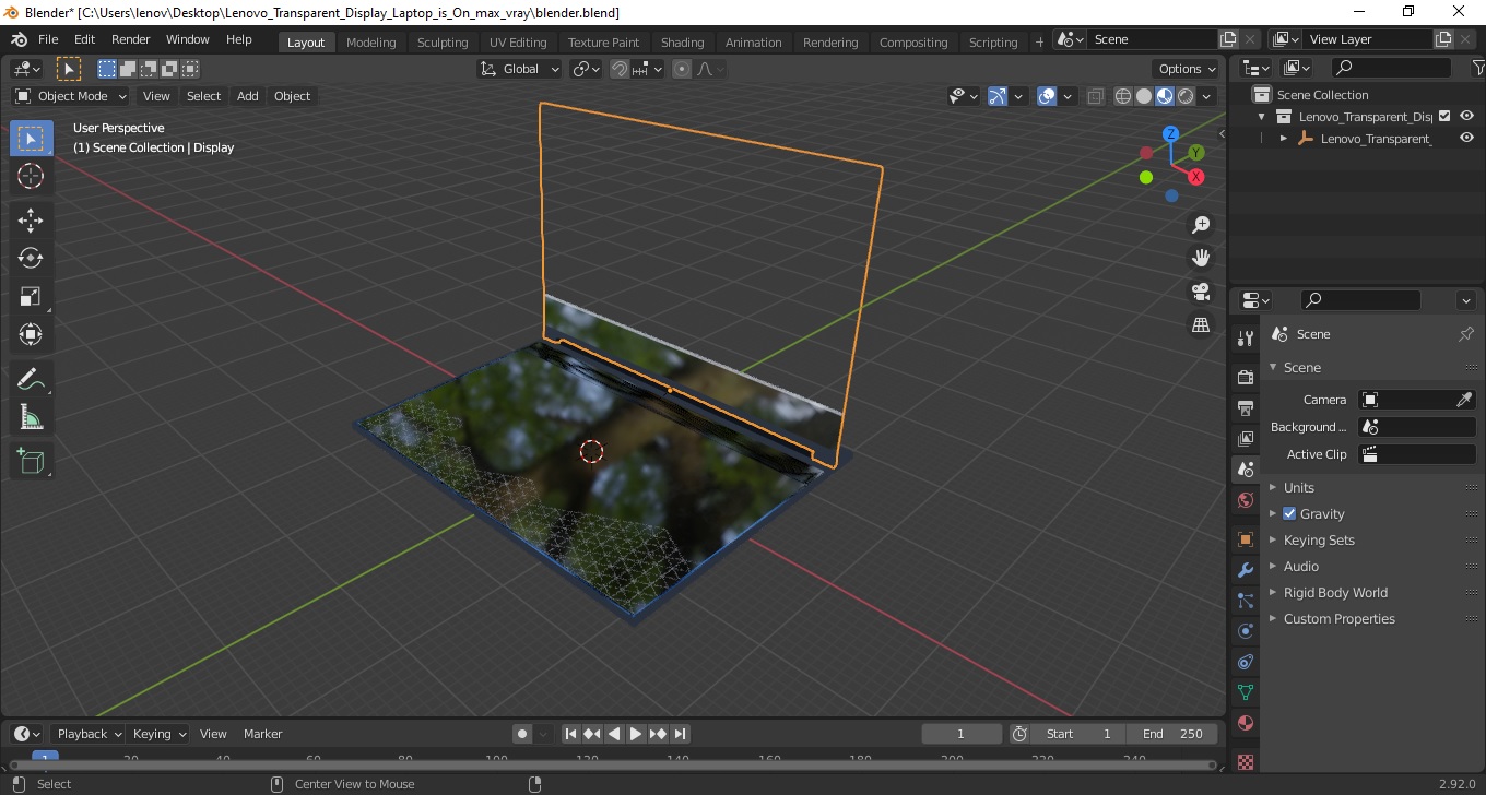 Lenovo Transparent Display Laptop is On 3D model