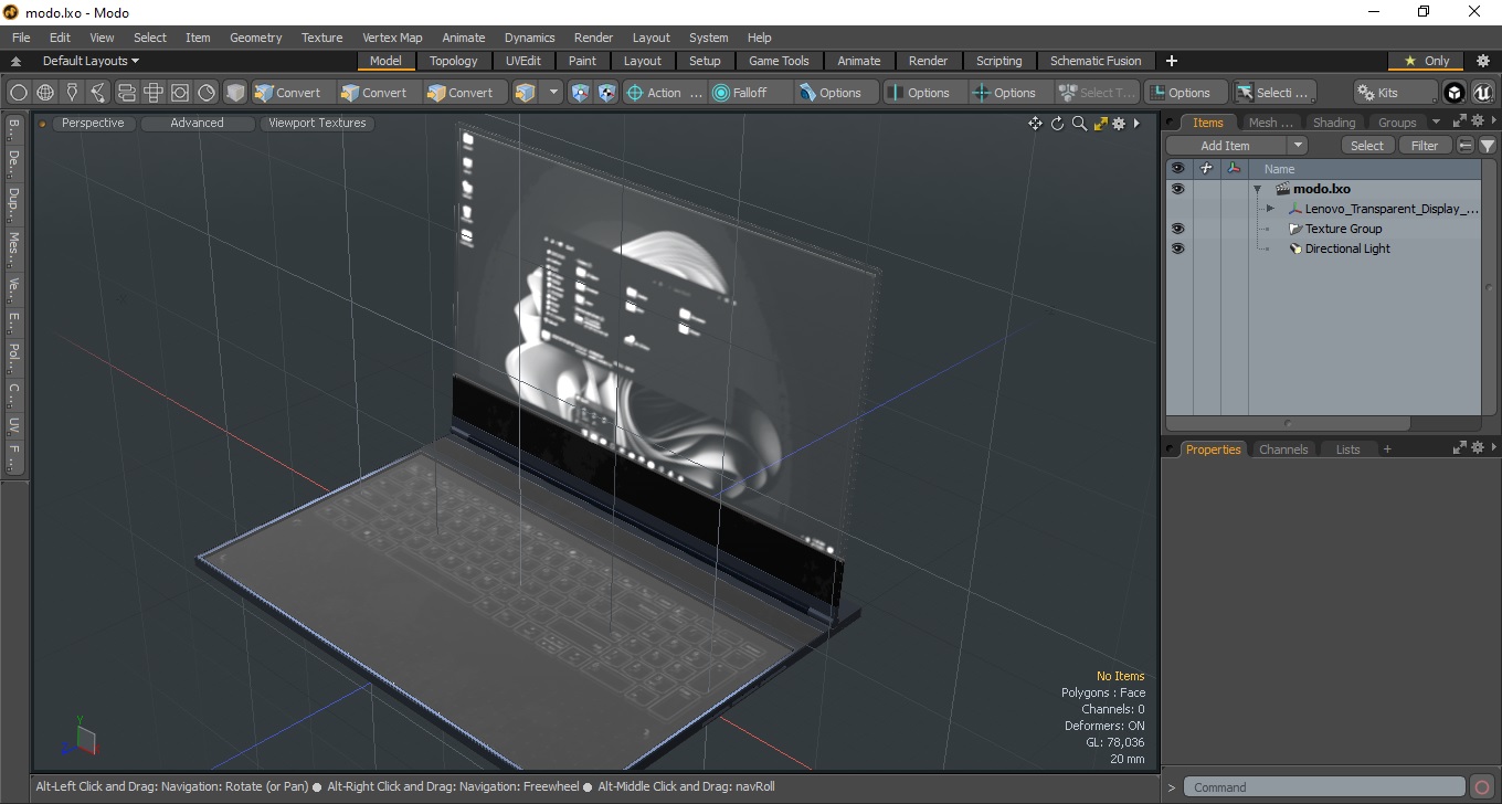 Lenovo Transparent Display Laptop is On 3D model