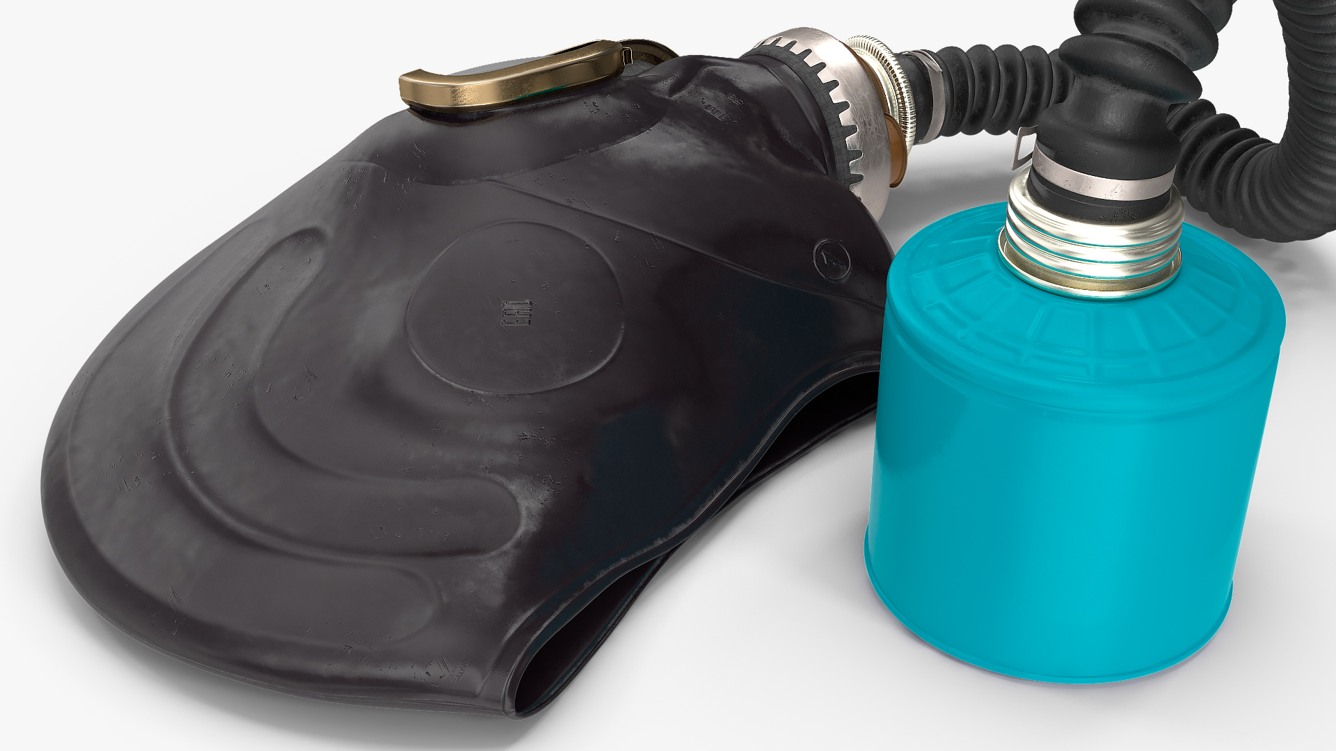 Gas Mask with Long Hose Lying 3D model
