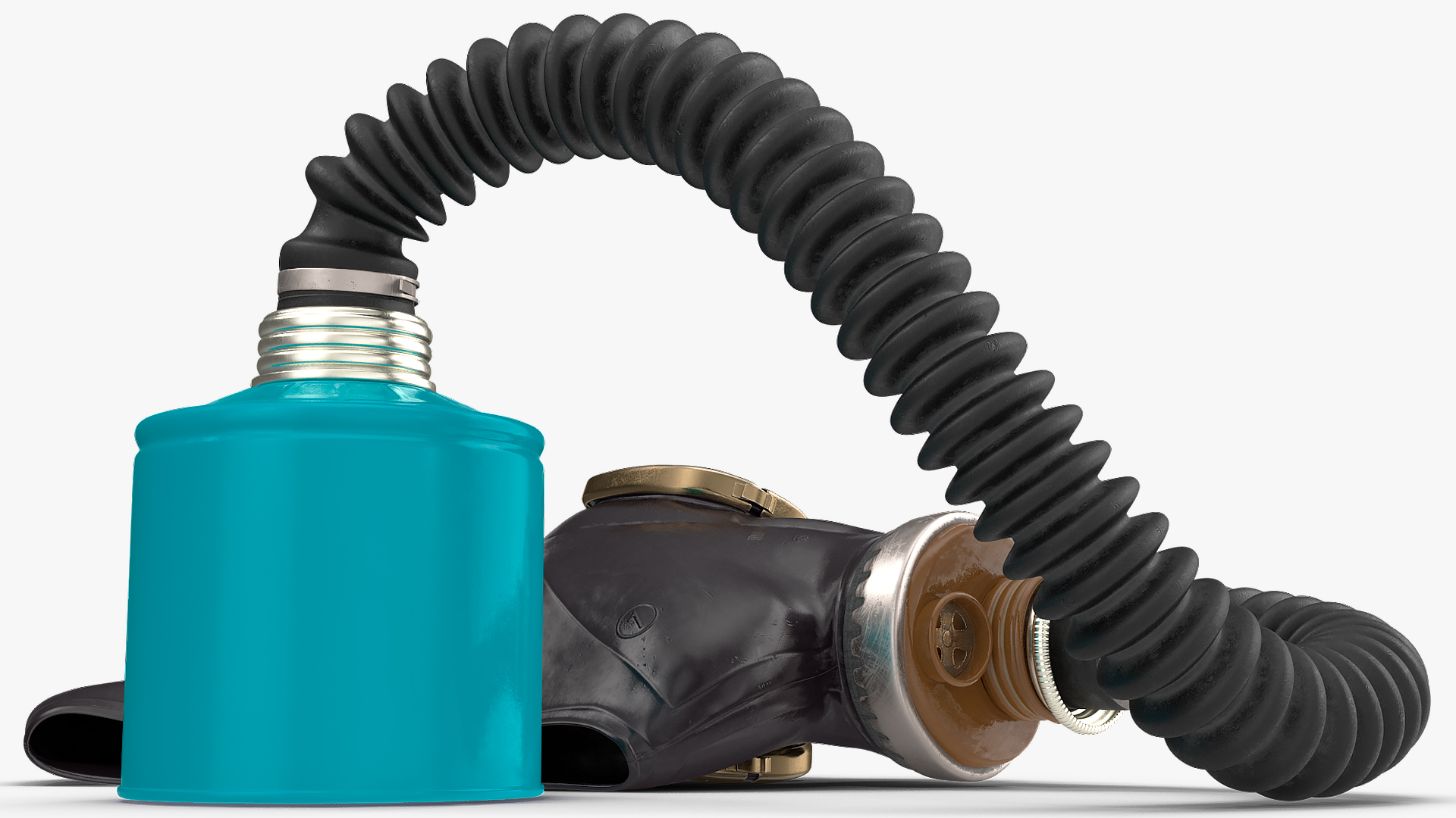 Gas Mask with Long Hose Lying 3D model
