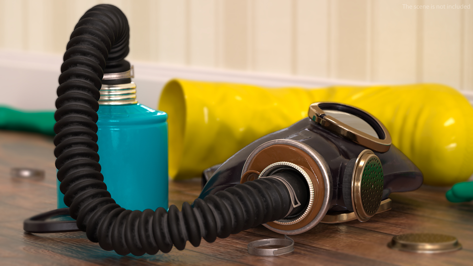 Gas Mask with Long Hose Lying 3D model