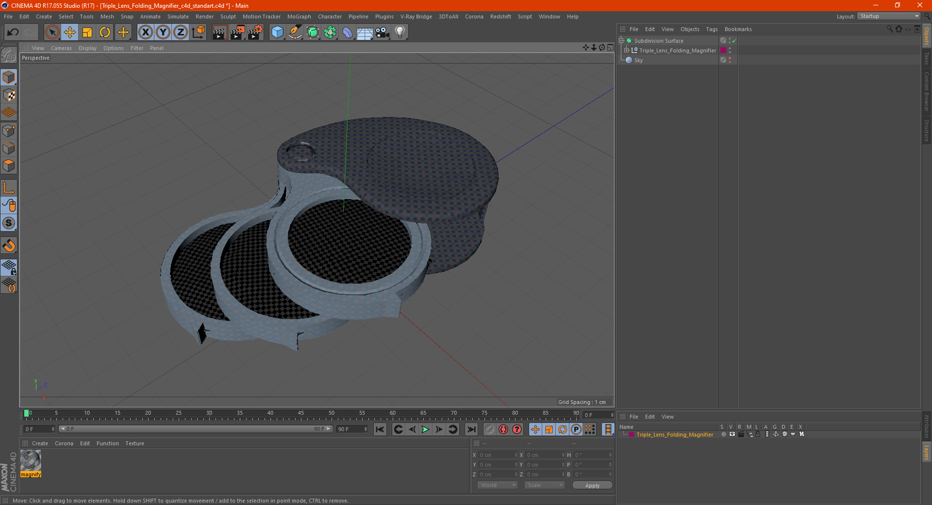 Triple Lens Folding Magnifier 3D model