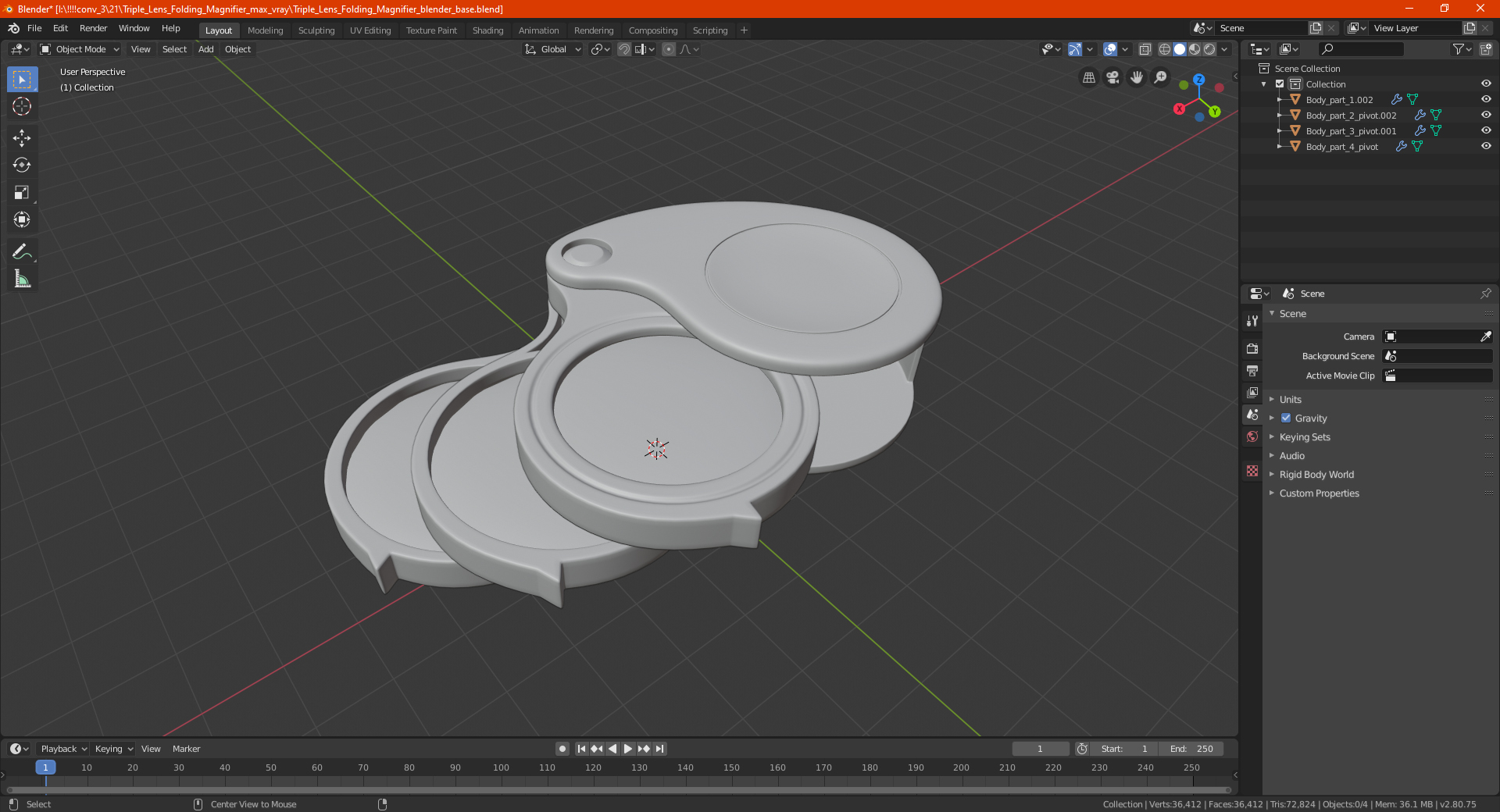 Triple Lens Folding Magnifier 3D model