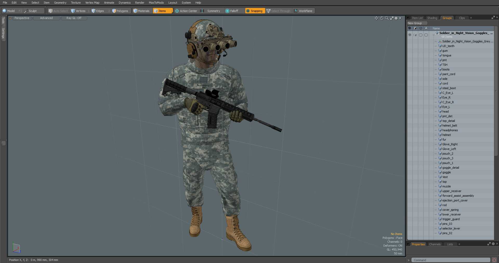 Soldier in Night Vision Goggles Grey Camo Walking 3D model