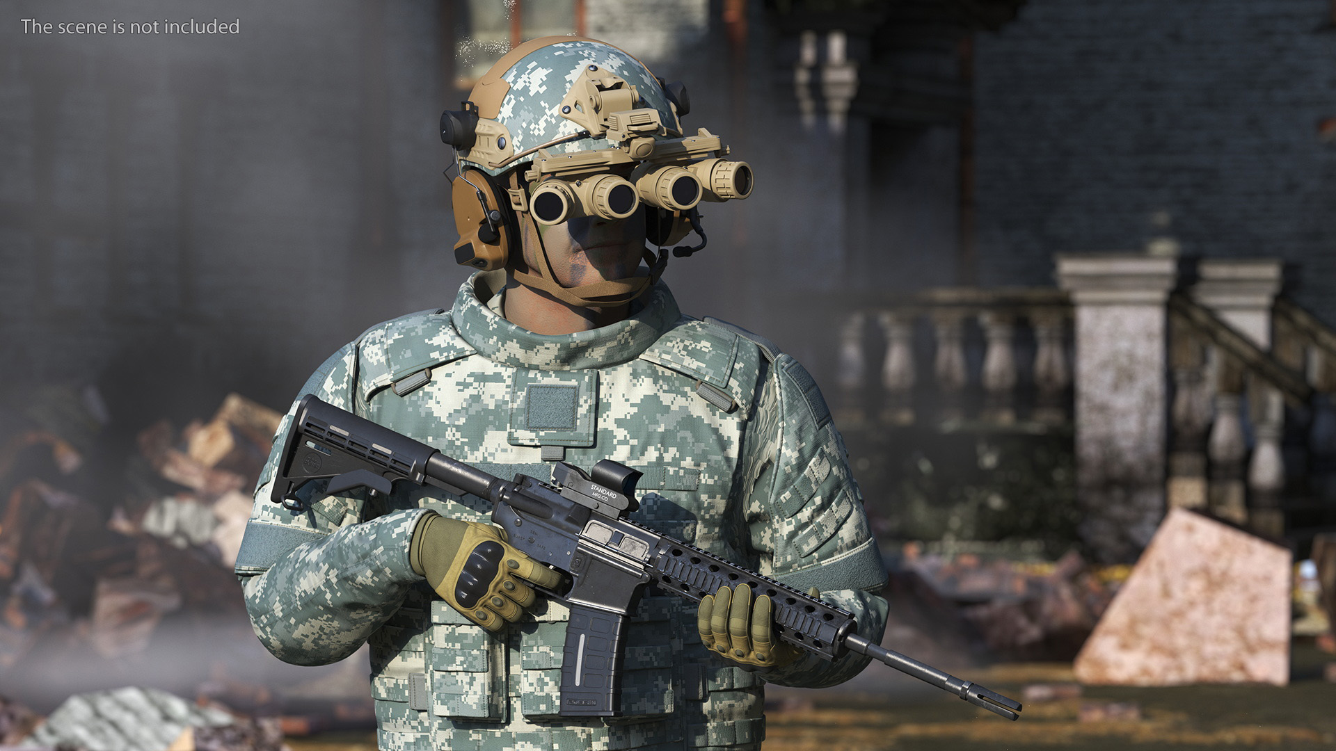 Soldier in Night Vision Goggles Grey Camo Walking 3D model